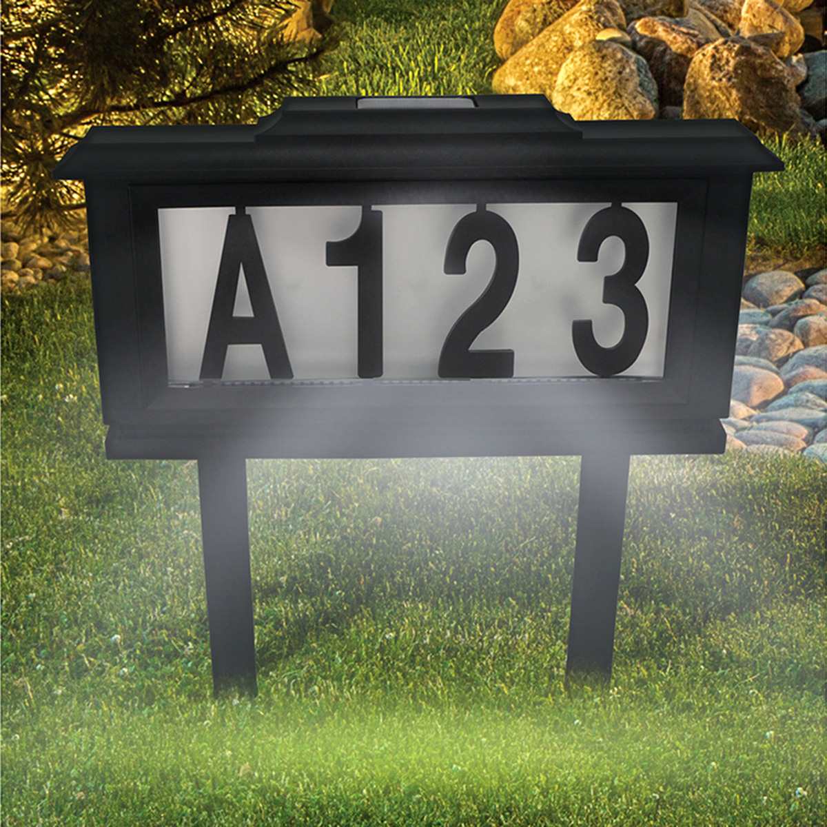 Solar Black Address Light Lawn Stake