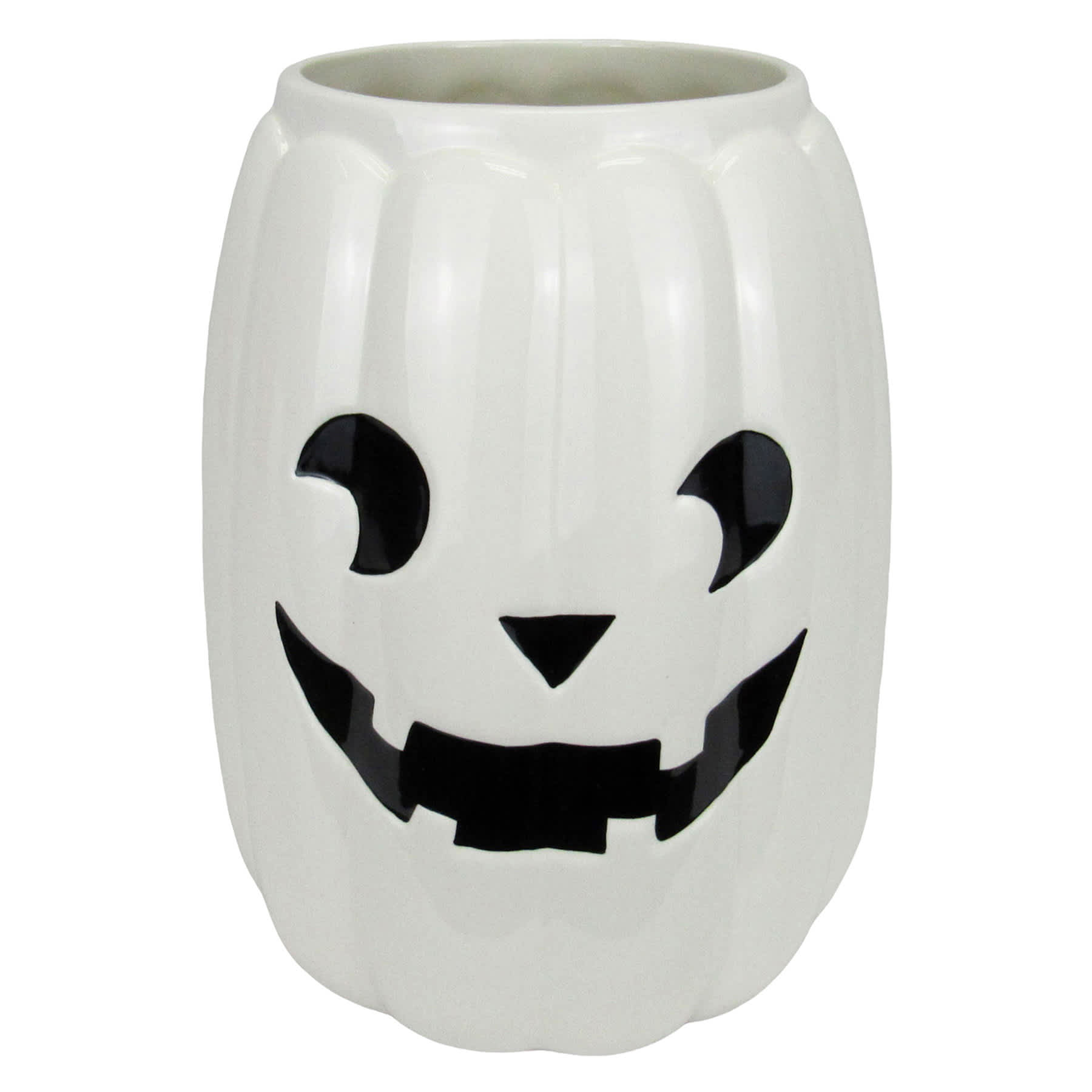 Tricky Treats White Ceramic Jack-o'-Lantern Planter, 11"