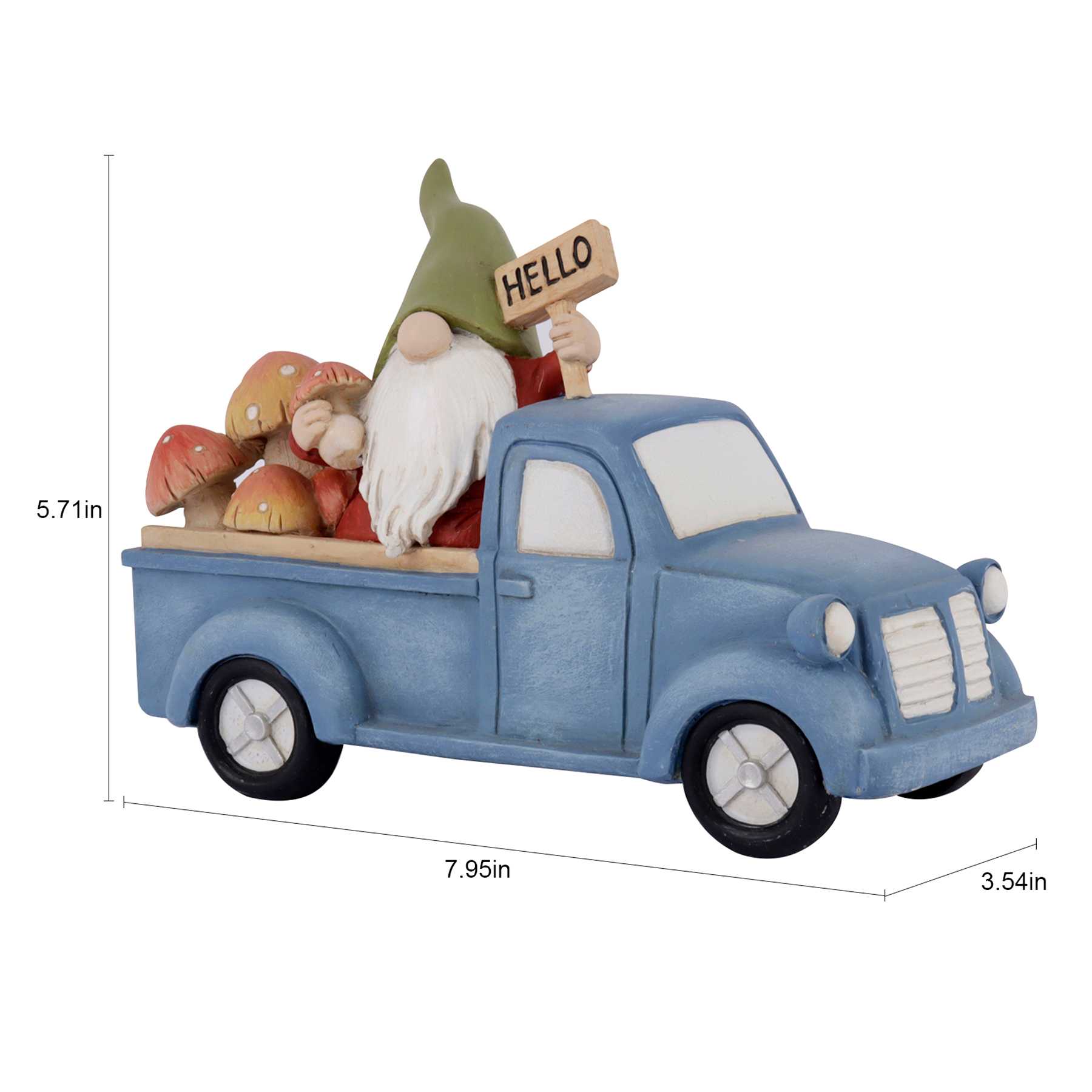 Truck with Gnome Outdoor Garden Statue, 8"