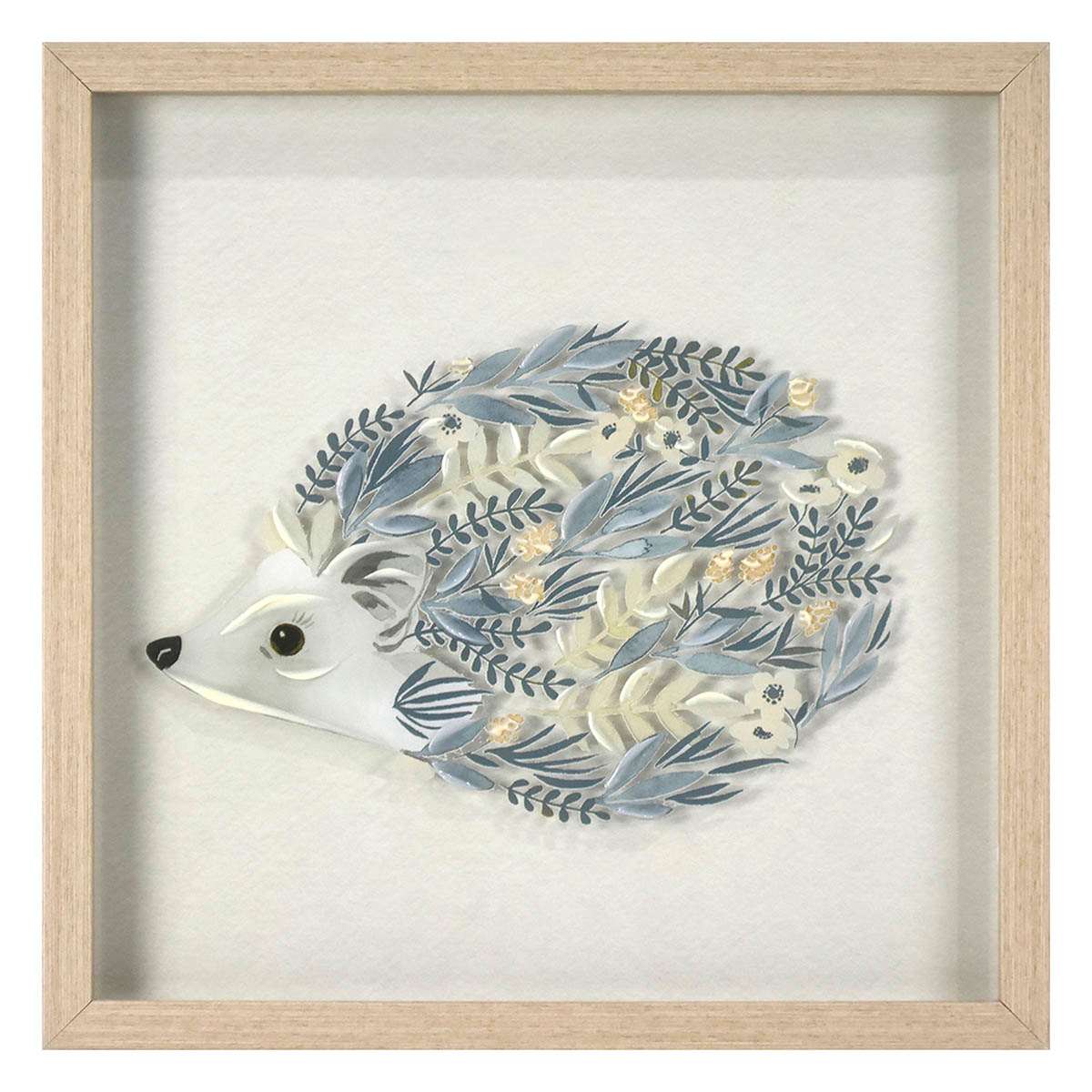 Honeybloom Glass Framed Hedgehog Print Wall Decor, 12"