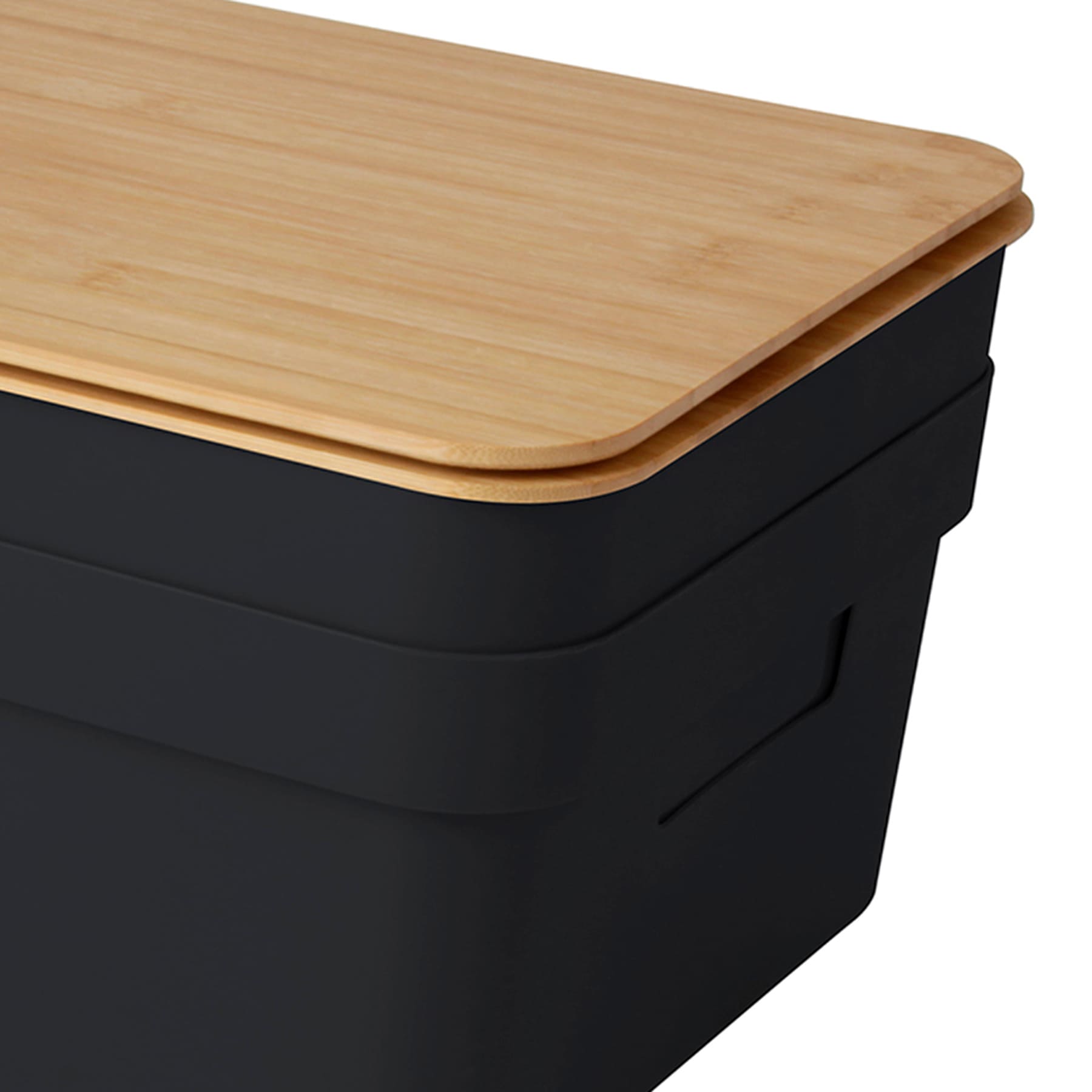 2-Pack Black Storage Bin with Bamboo Lid, 8.5l