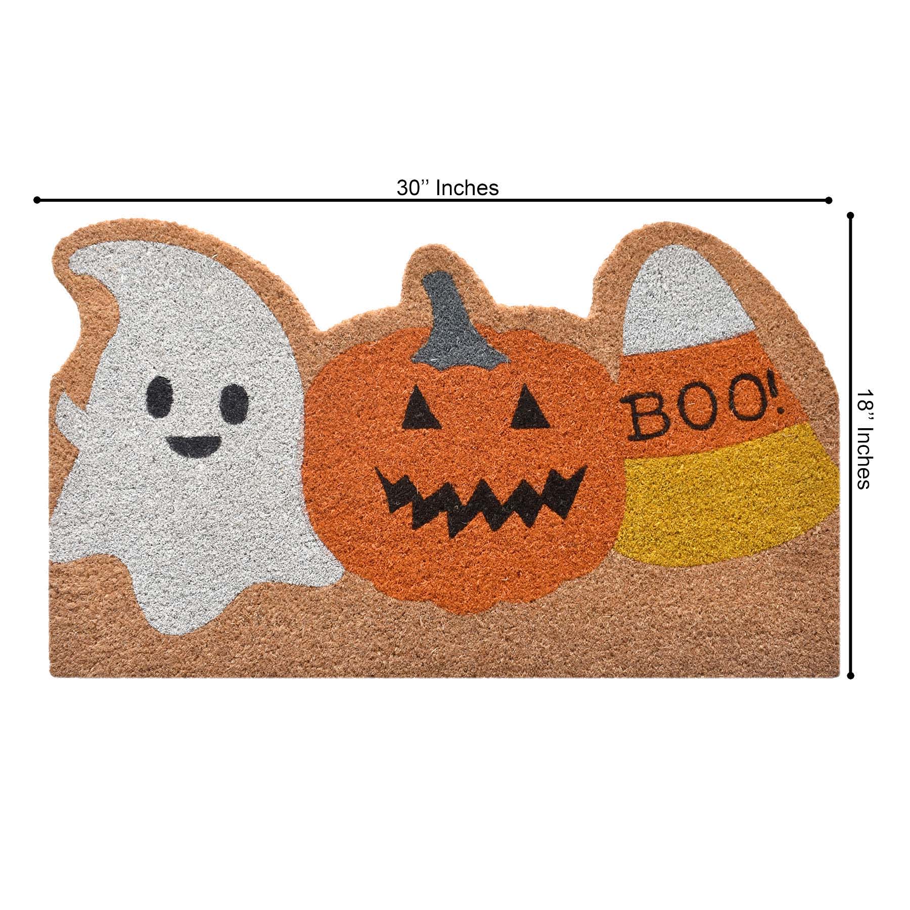 Happy Haunting Ghost Jack-o'-Lantern Candy Corn Shaped Coir Mat, 18x30