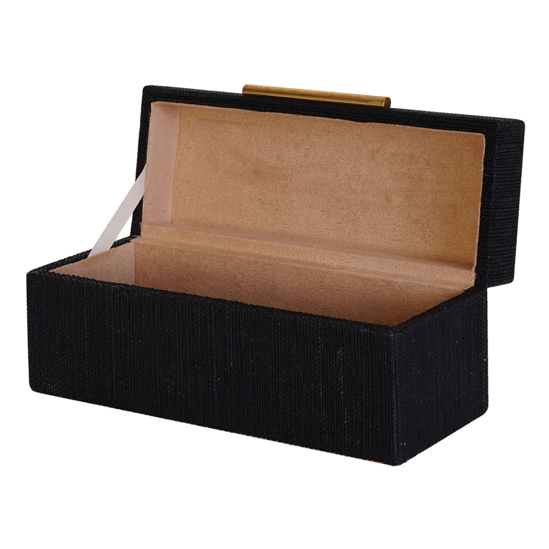 Small Black Decorative Box with Front Brass Handle, 9.8x3.9