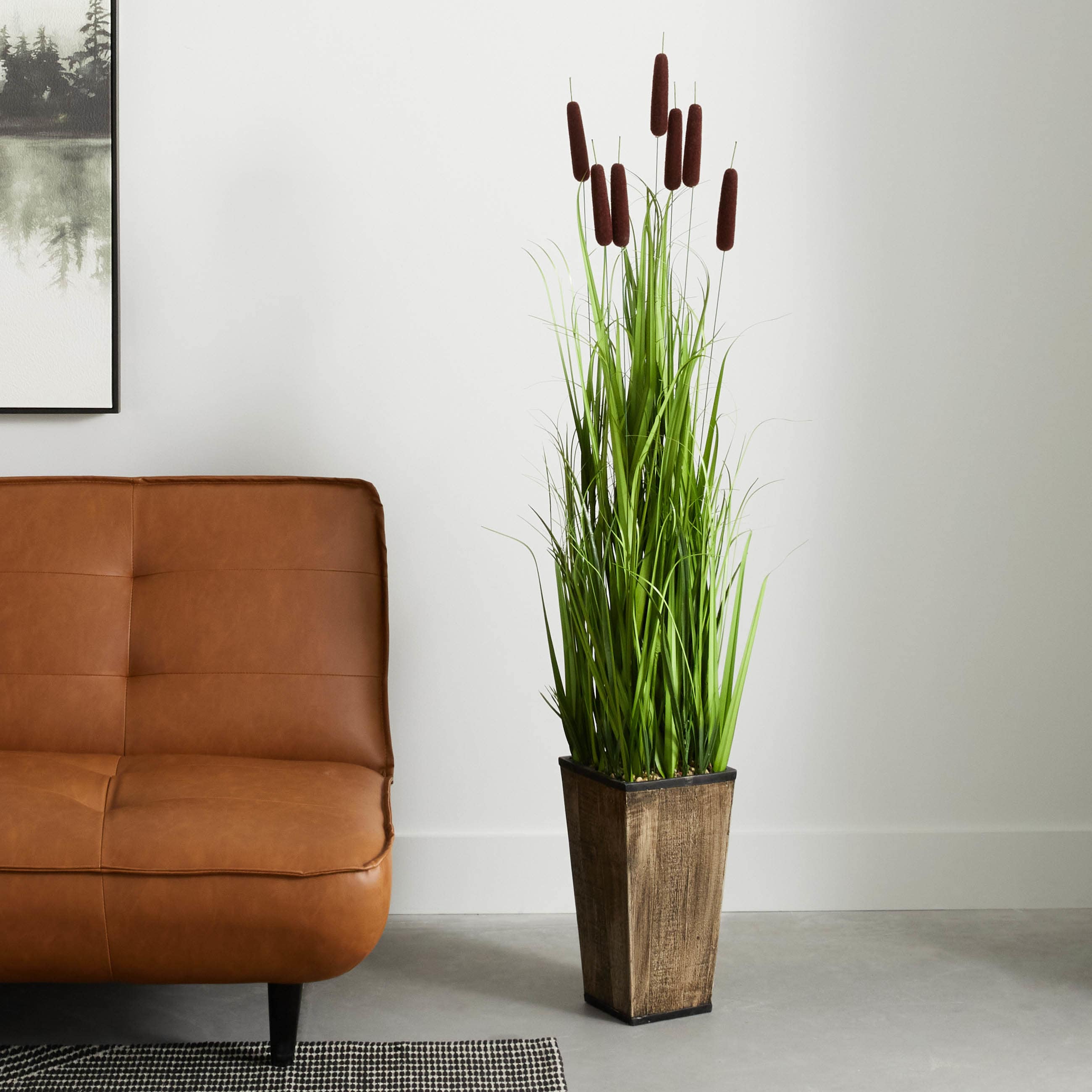 Grass Bush in Wooden Pot, 61"