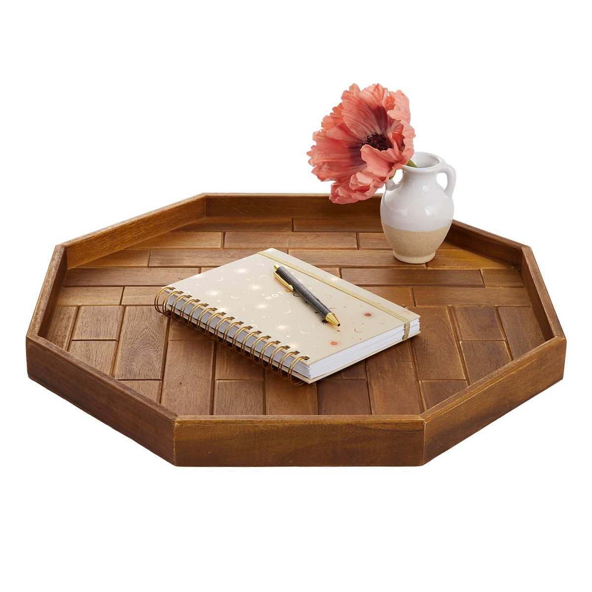 Honeybloom Large Octagon Acacia Wood Tray, 19.7"