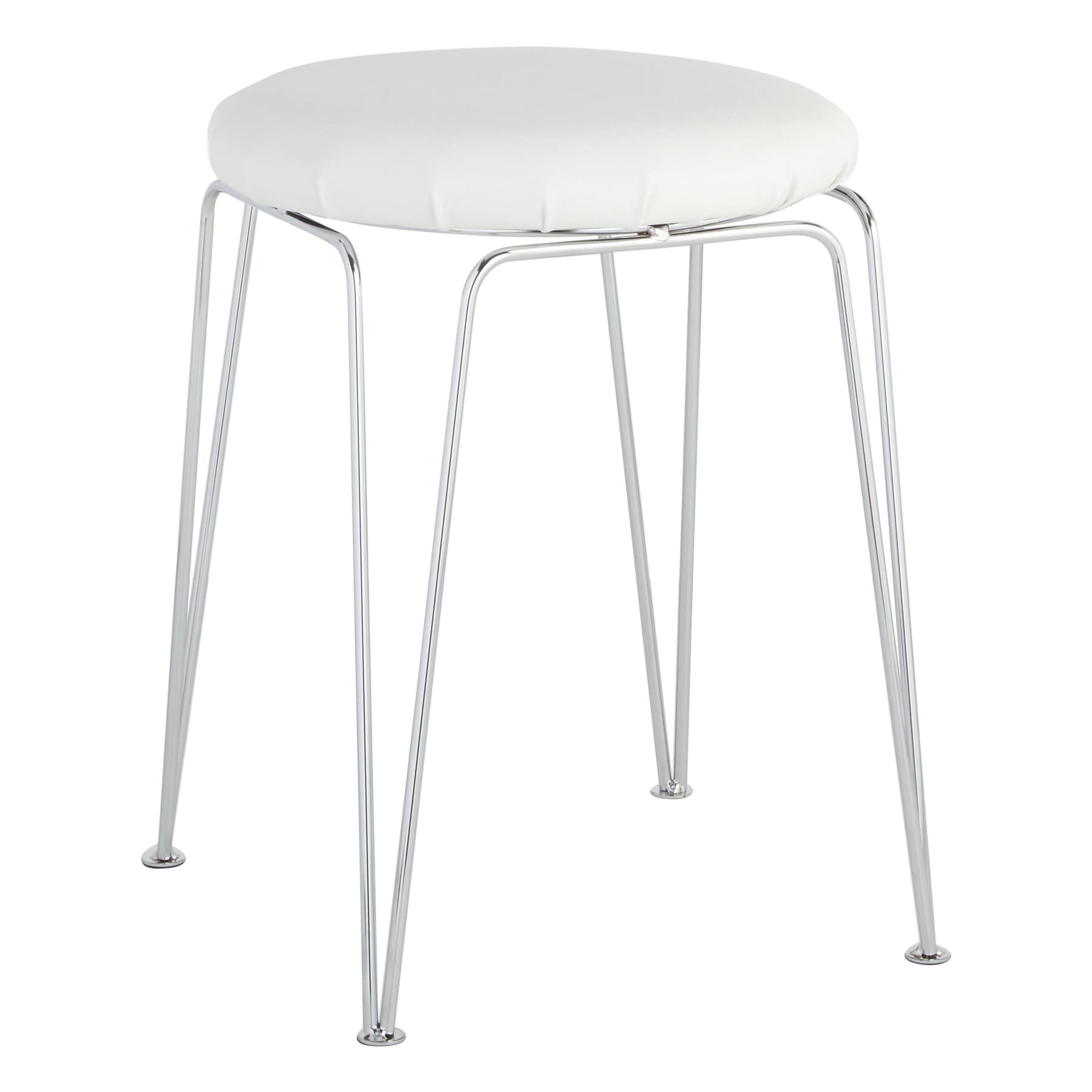Penna Vanity Stool, Chrome & White