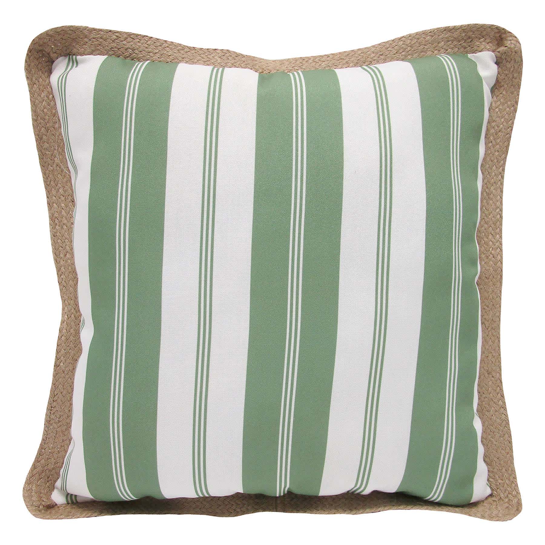 Providence Green Stripe with Jute Trim Outdoor Throw Pillow, 18"