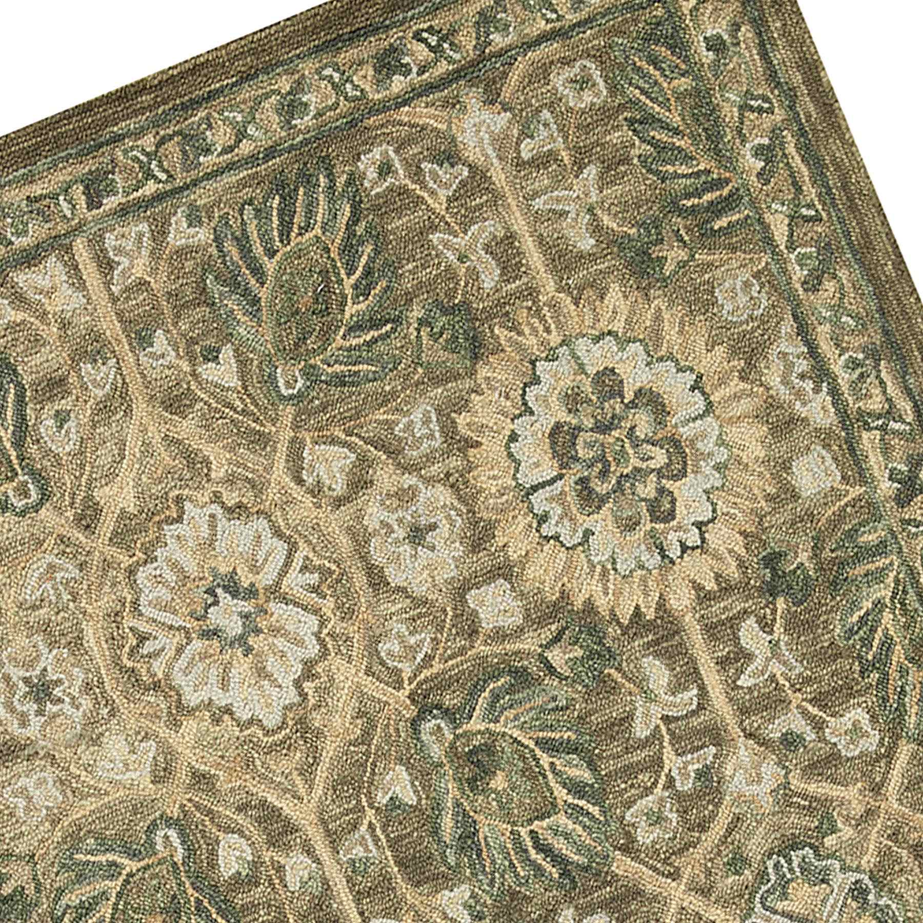 (A496) Honeybloom Victoria Sage Floral Hooked Area Rug, 5x7