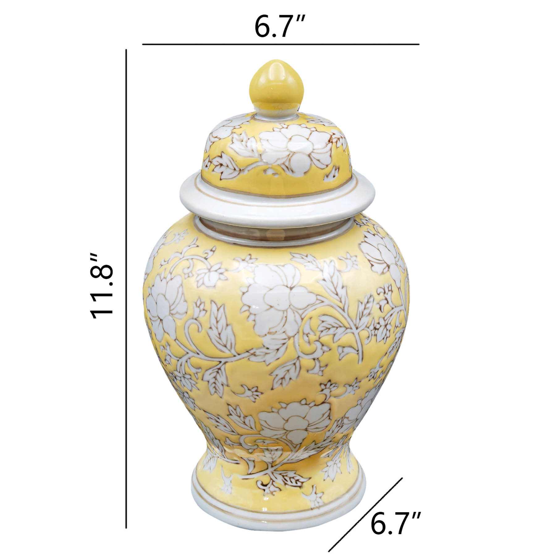 Yellow Chinoiserie Porcelain Jar, 7x12