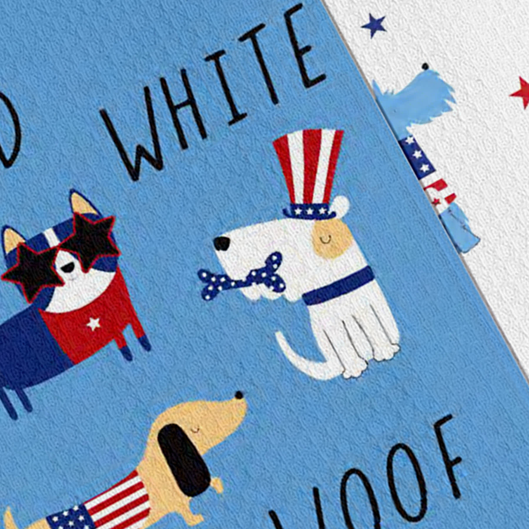 Set of 2 Patriotic Red White Woof Kitchen Towels
