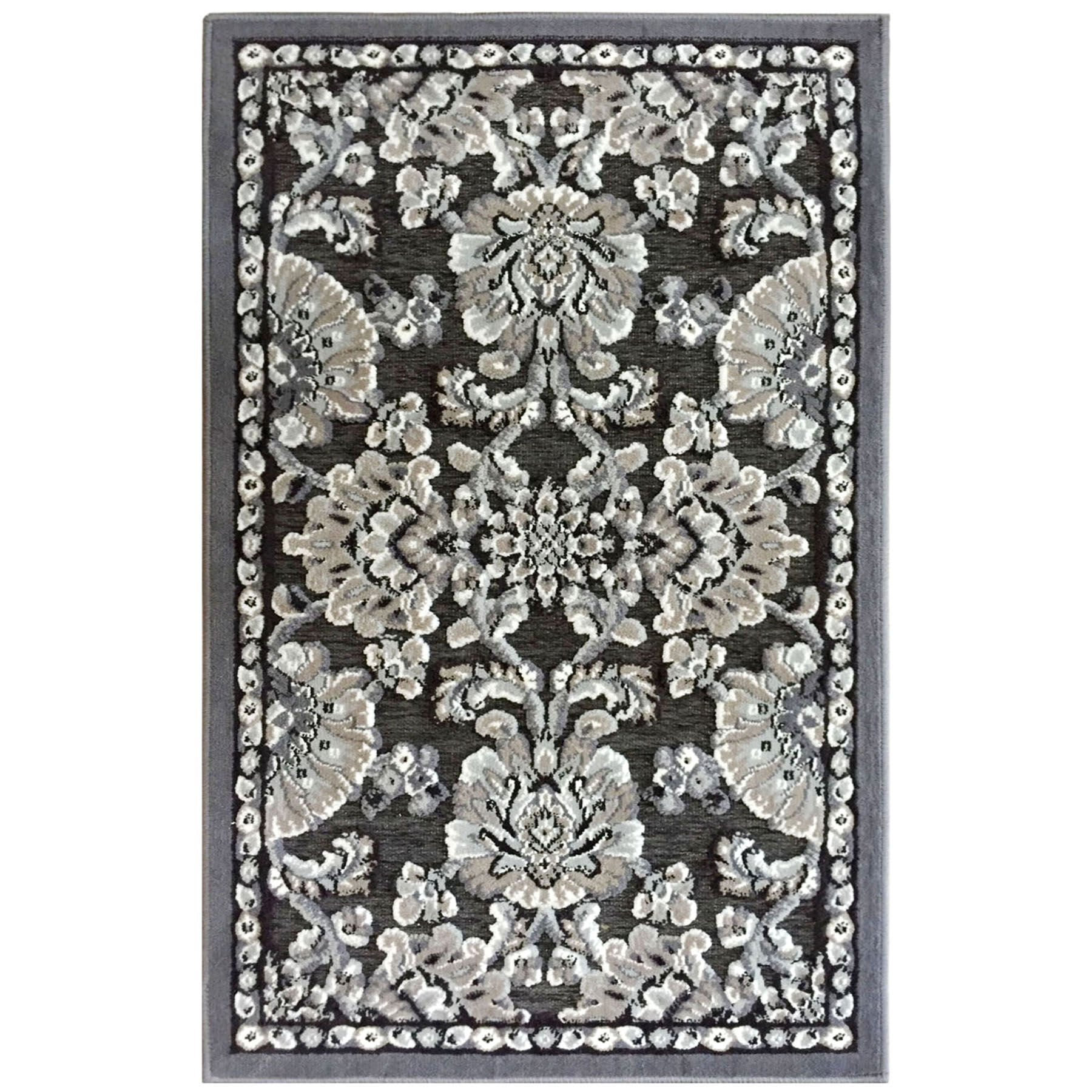 Arrington Grey & Taupe Traditional Floral Washable Accent Rug, 36x59