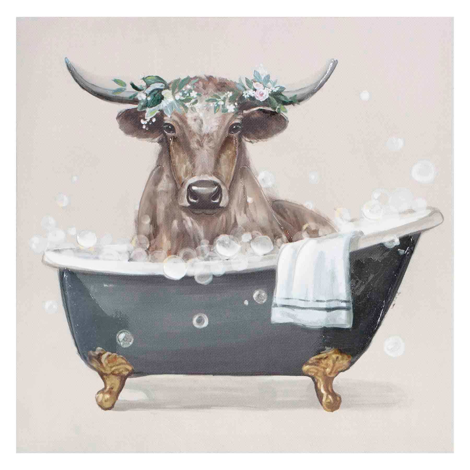 Bull in Tub Canvas Wall Art, 12"