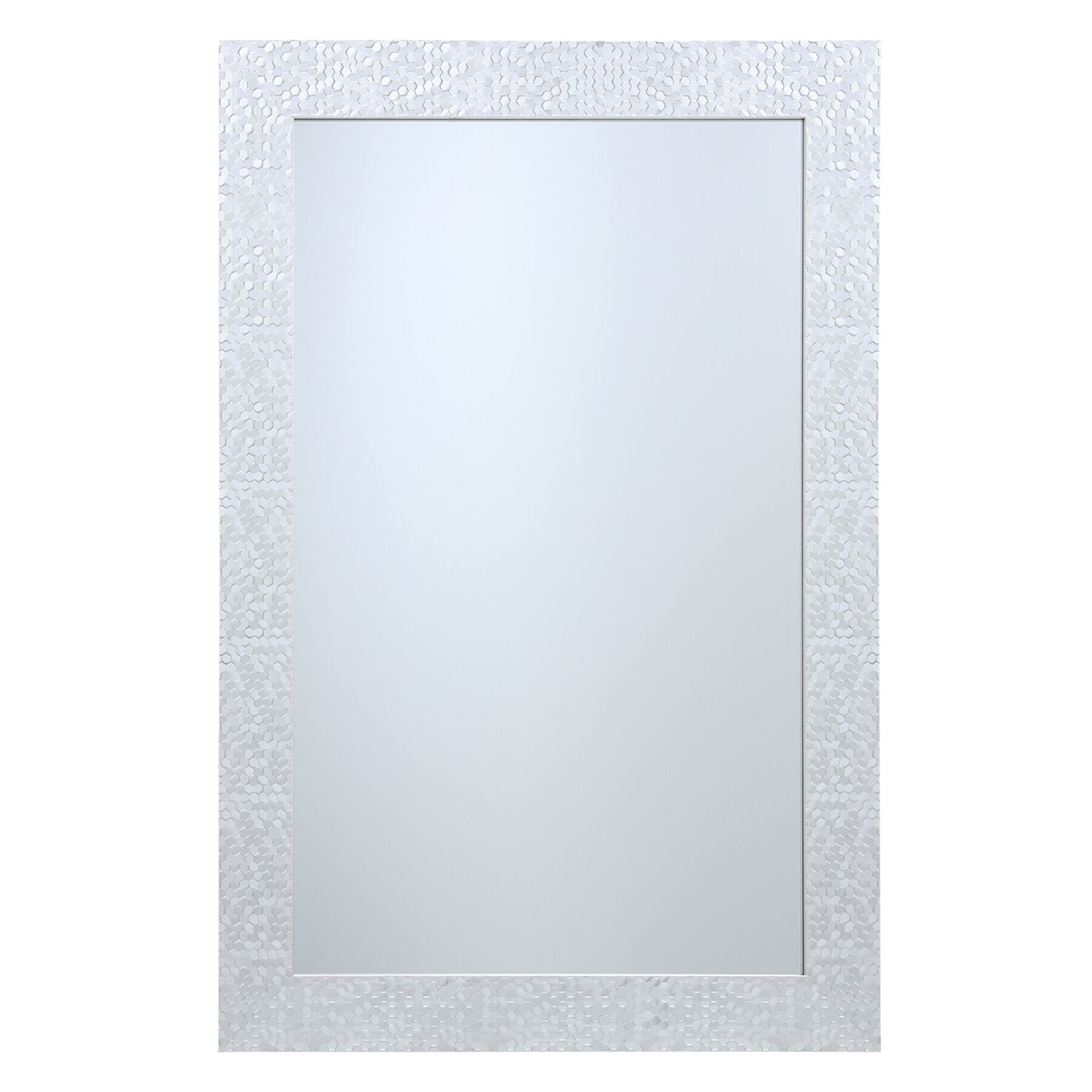 Silver Hexagon Textured Framed Rectangle Wall Mirror, 24x36