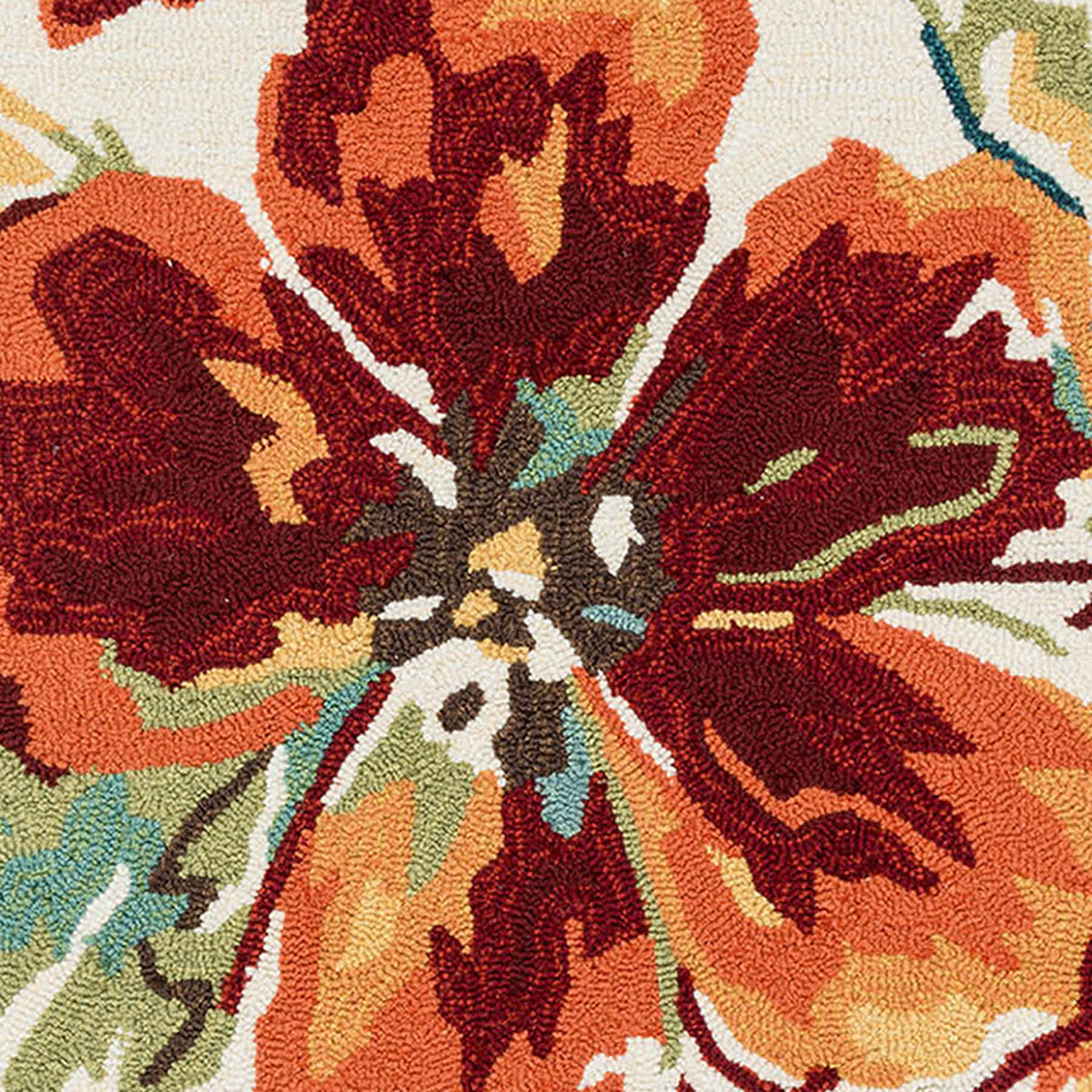 (A138) Summerton Ivory & Red Multicolor Floral Hooked Area Rug, 3x5