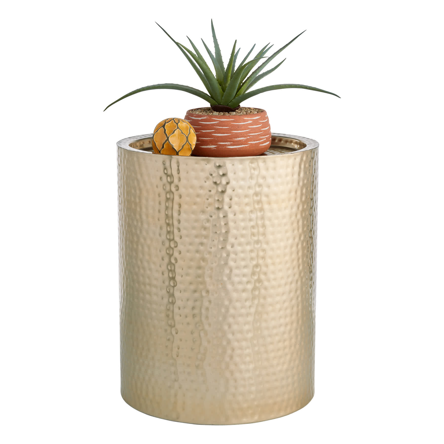 Found & Fable Hammered Gold Drum Accent Table, Large