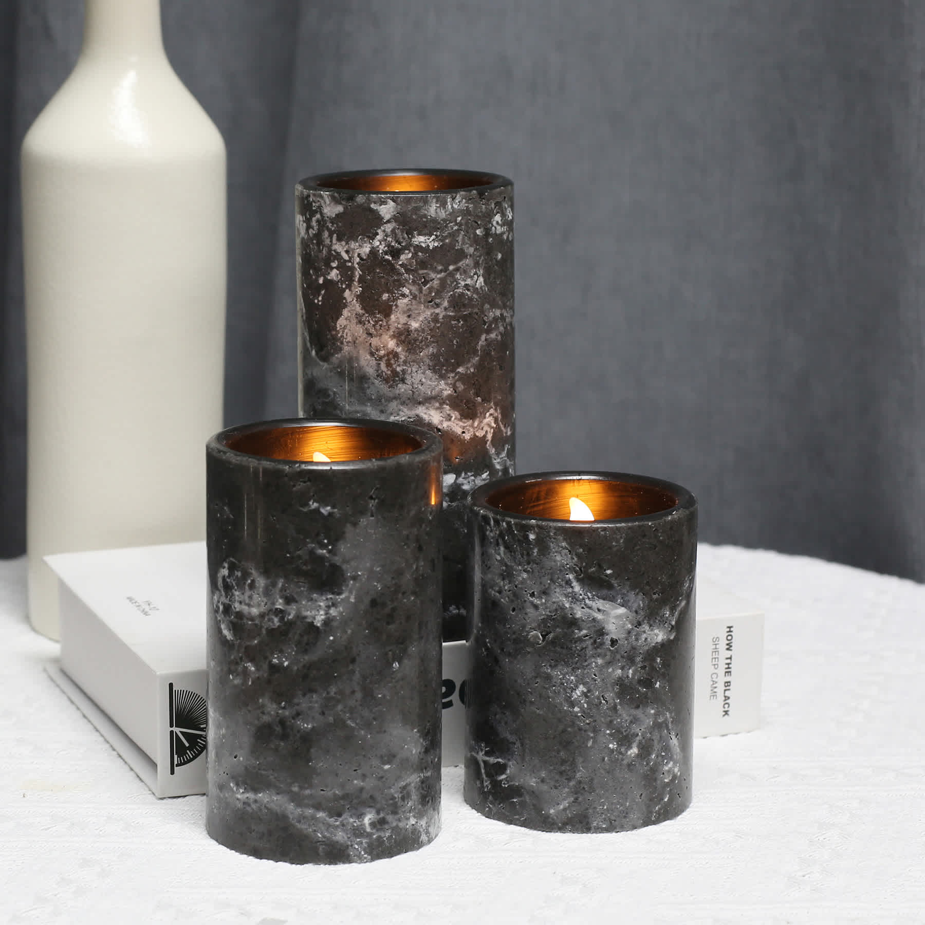 Crosby St. Set of 3 Marbled Wax LED Pillar Candle with Timer