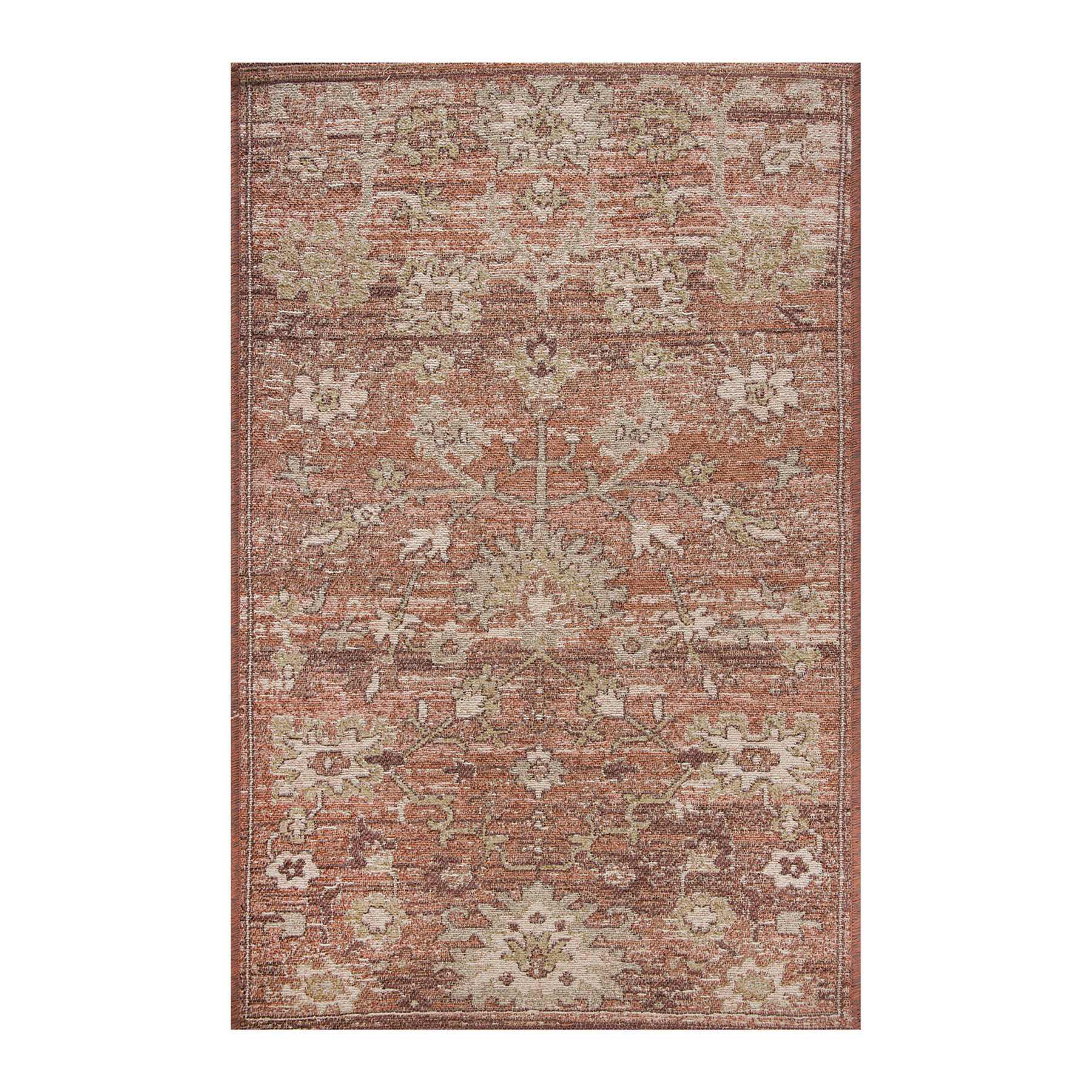 Terracotta Floral Tapestry Accent Rug with Gel Latex Back, 30x46