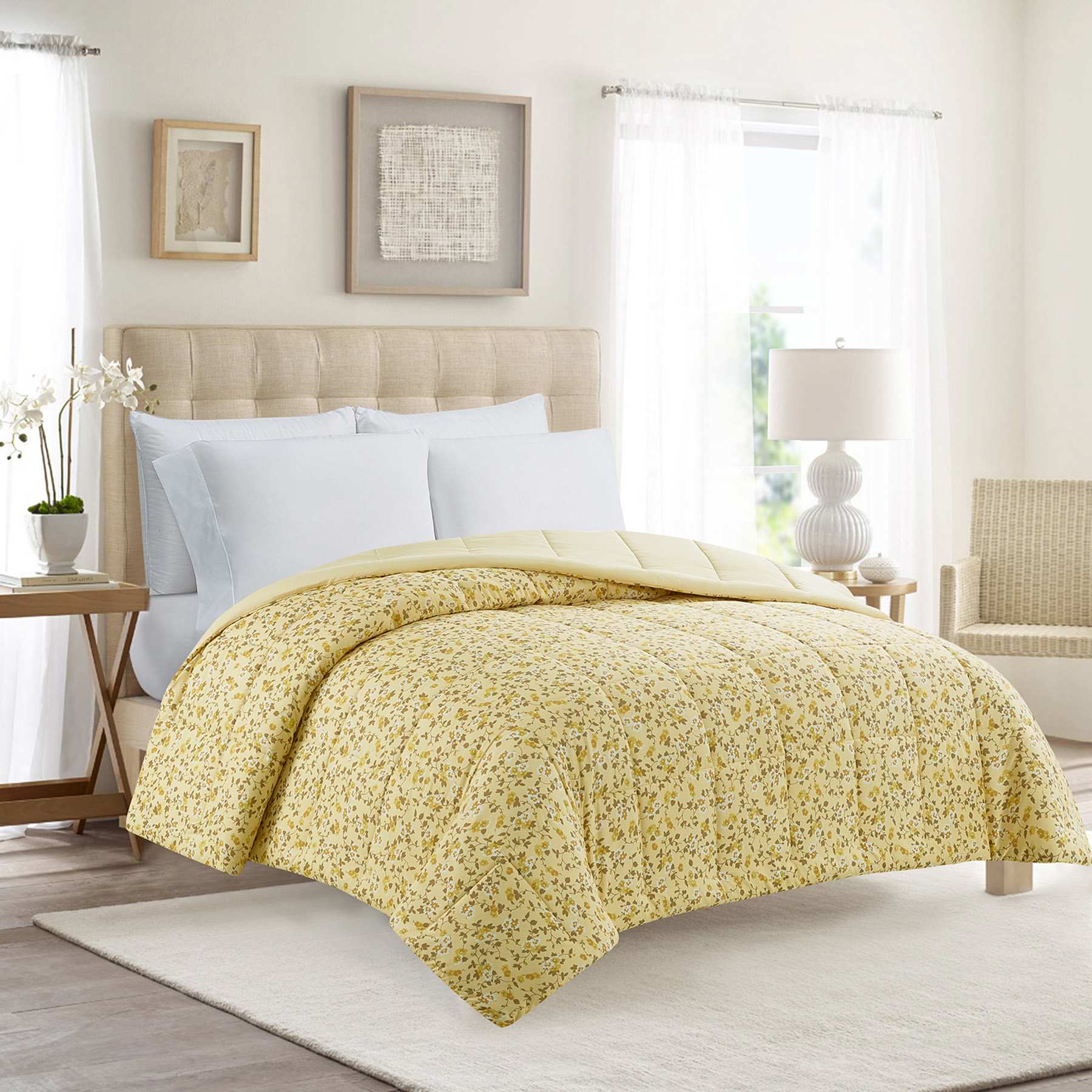 Ditsy Floral Print Reversible Brushed Microfiber Comforter, King