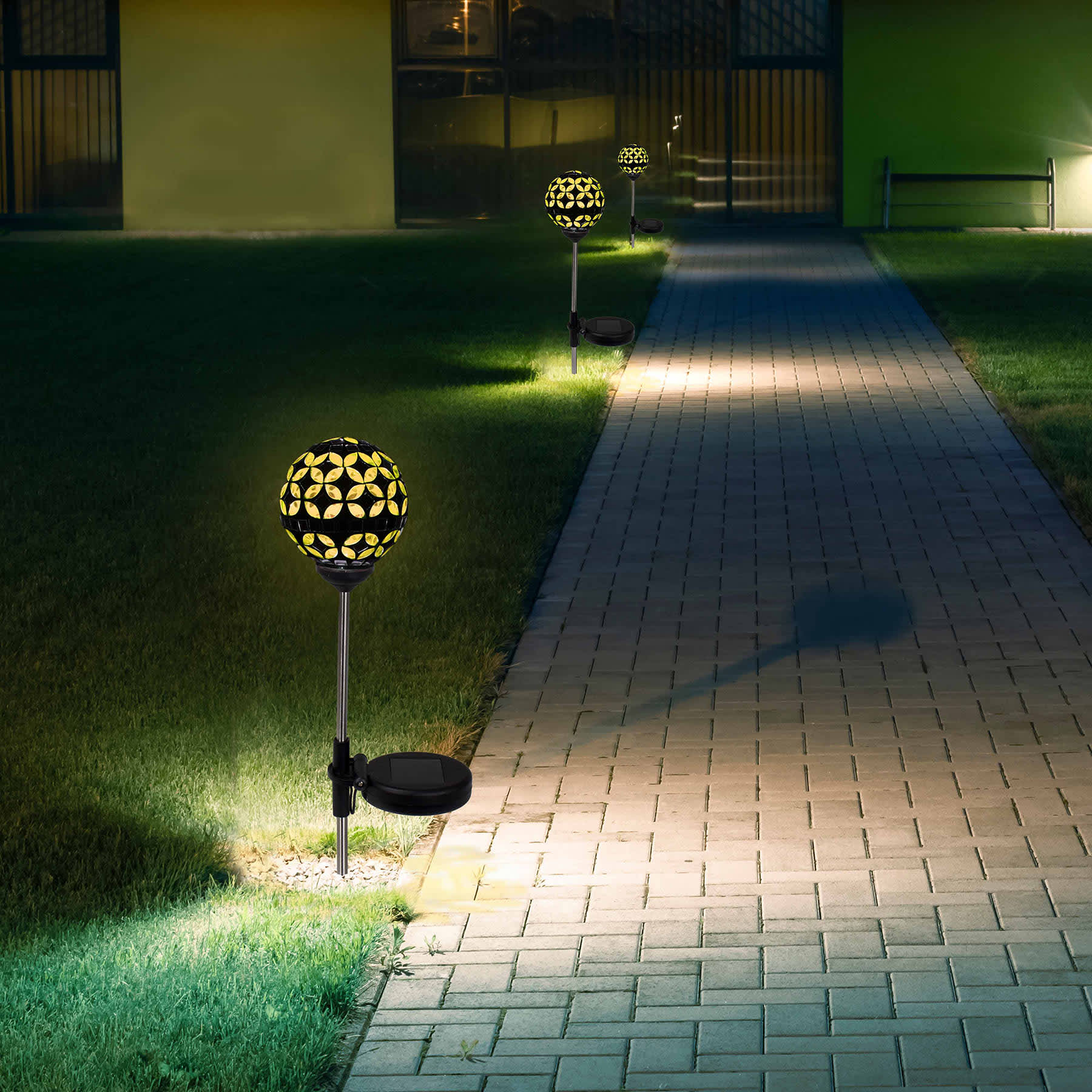 Solar Orange Mosaic Globe Pathway Light