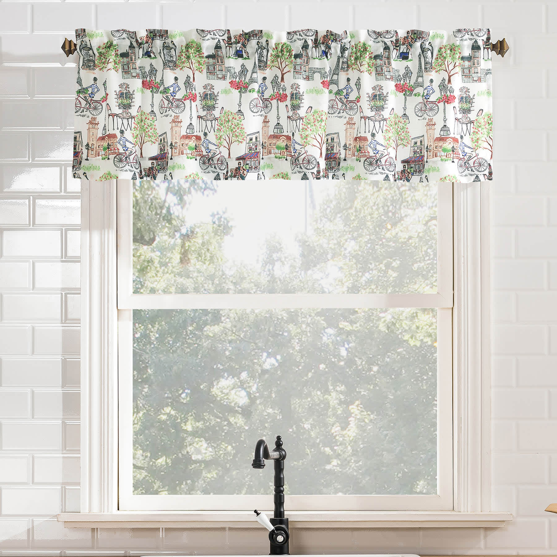 Bonjour White Floral Small Window Valance, 54x14