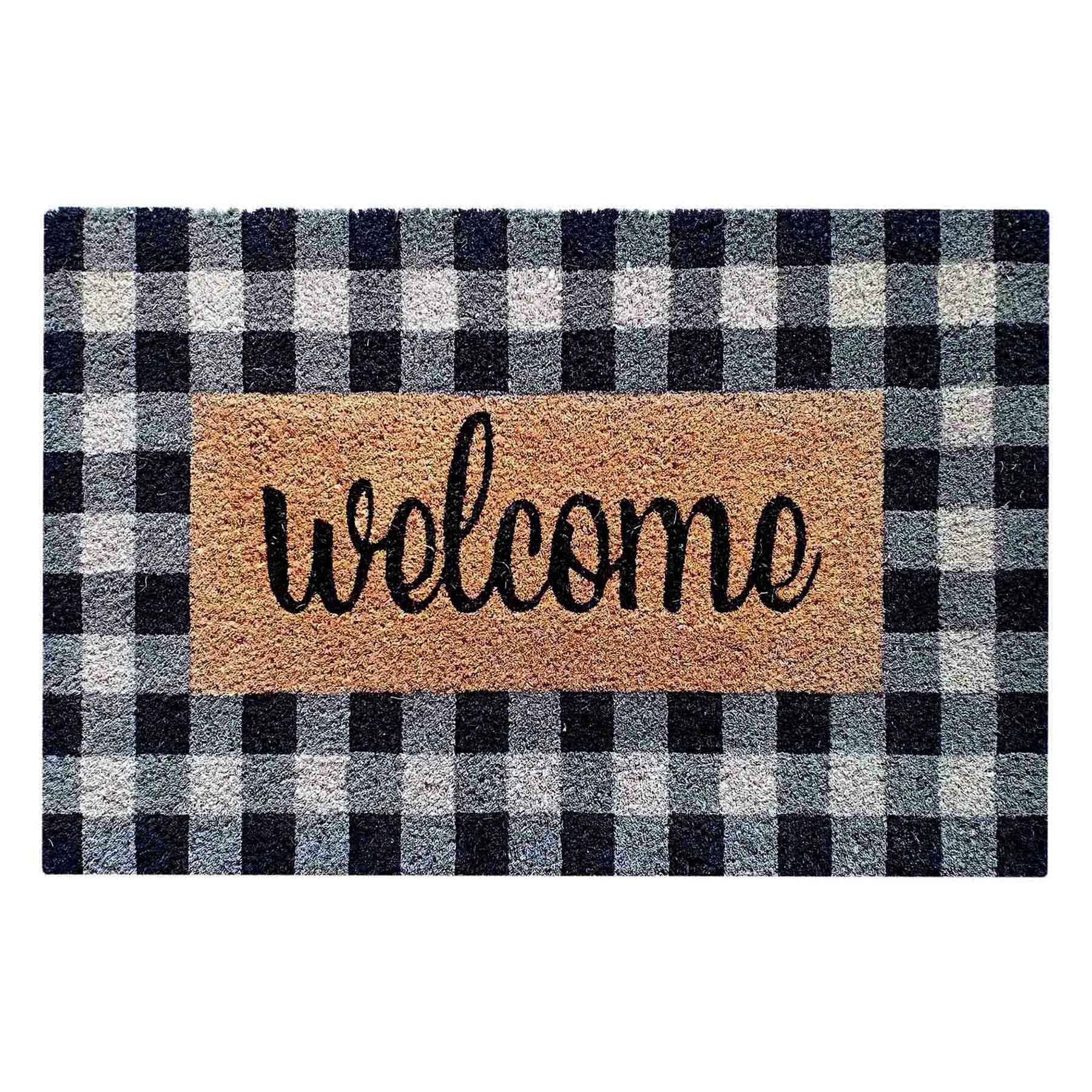 Honeybloom Buffalo Check Plaid Welcome Coir Mat, 18x30