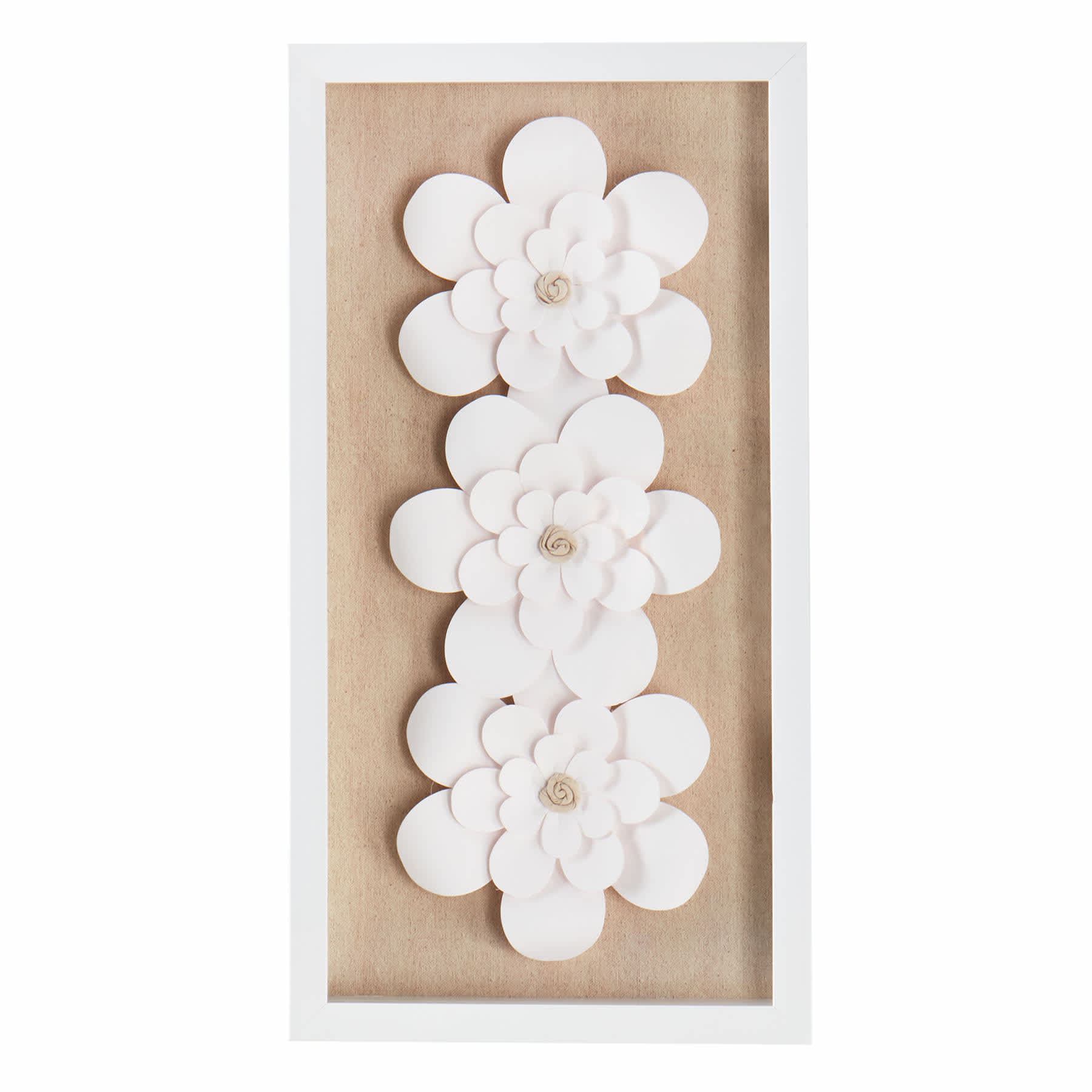 Honeybloom Glass Framed White Magnolias Shadow Box, 13x25