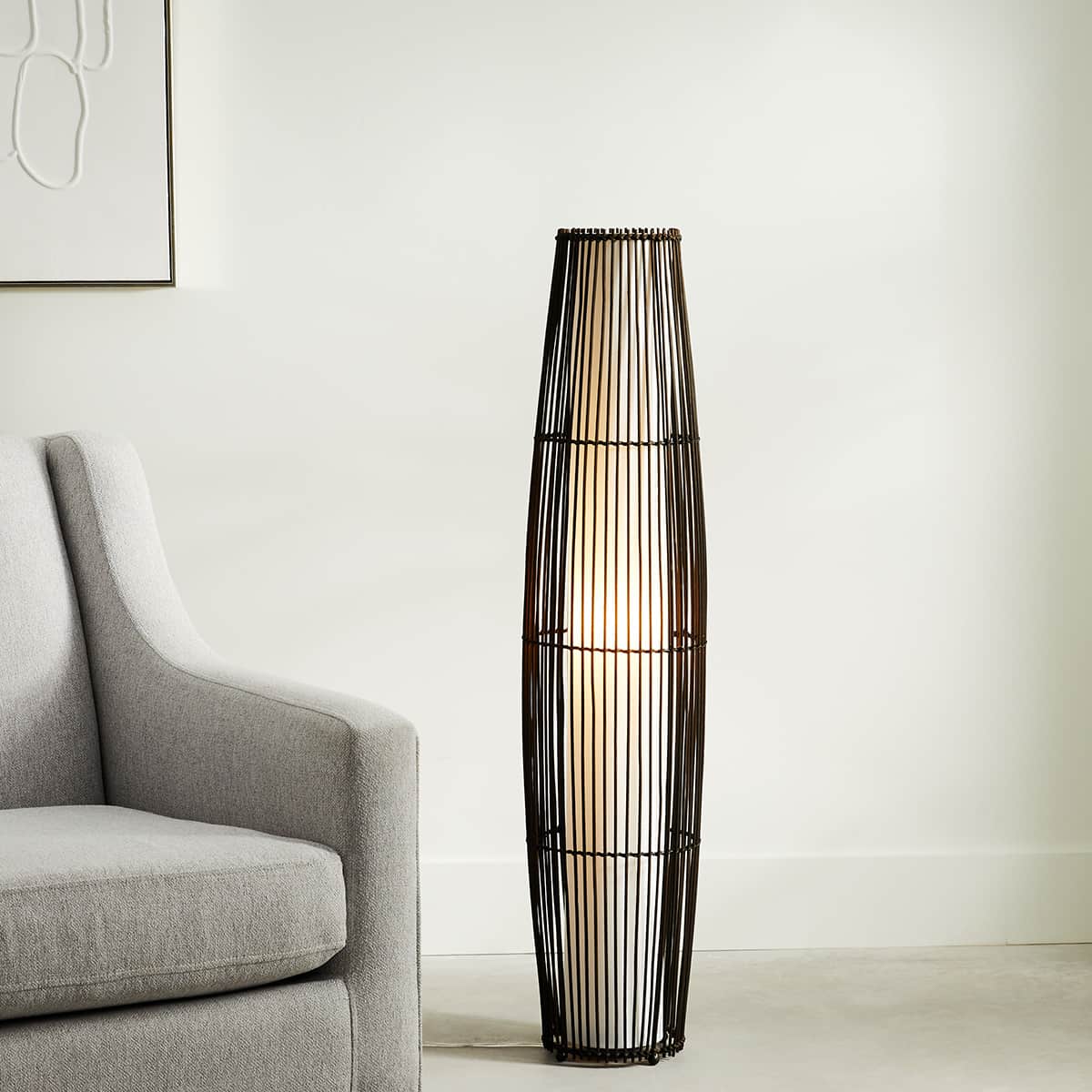Found & Fable Brown Rattan Uplight Floor Lamp, 43"