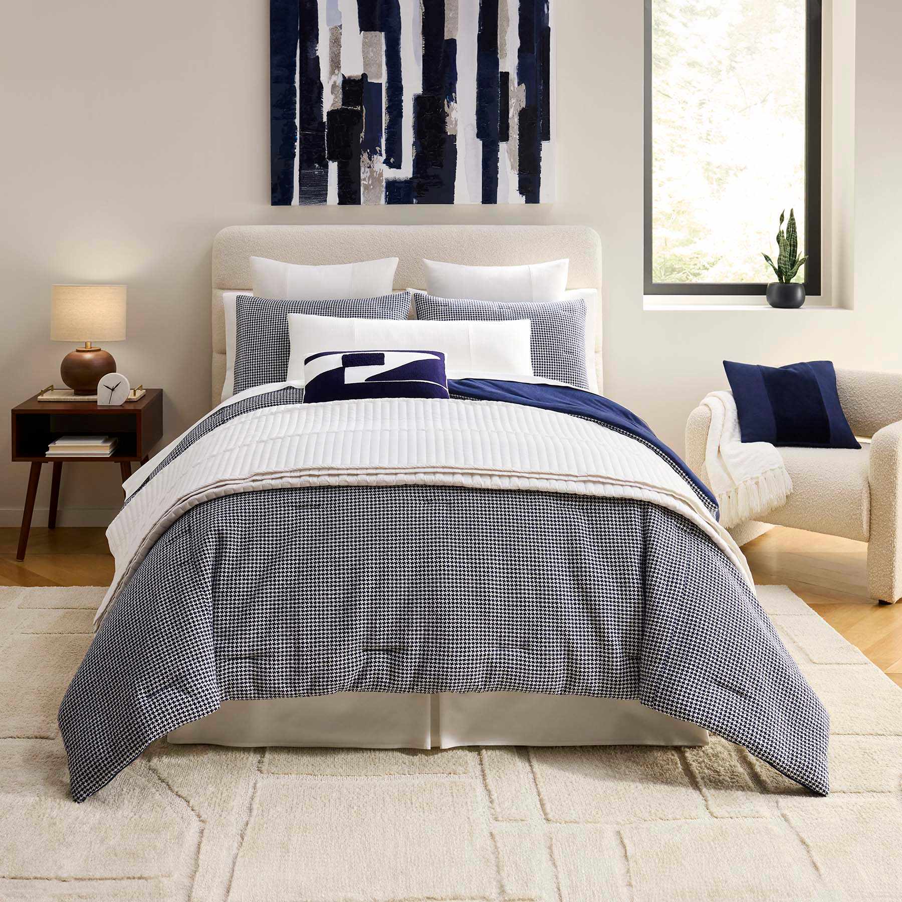 Crosby St. 3-Piece Navy Houndstooth Cotton Comforter Set, King