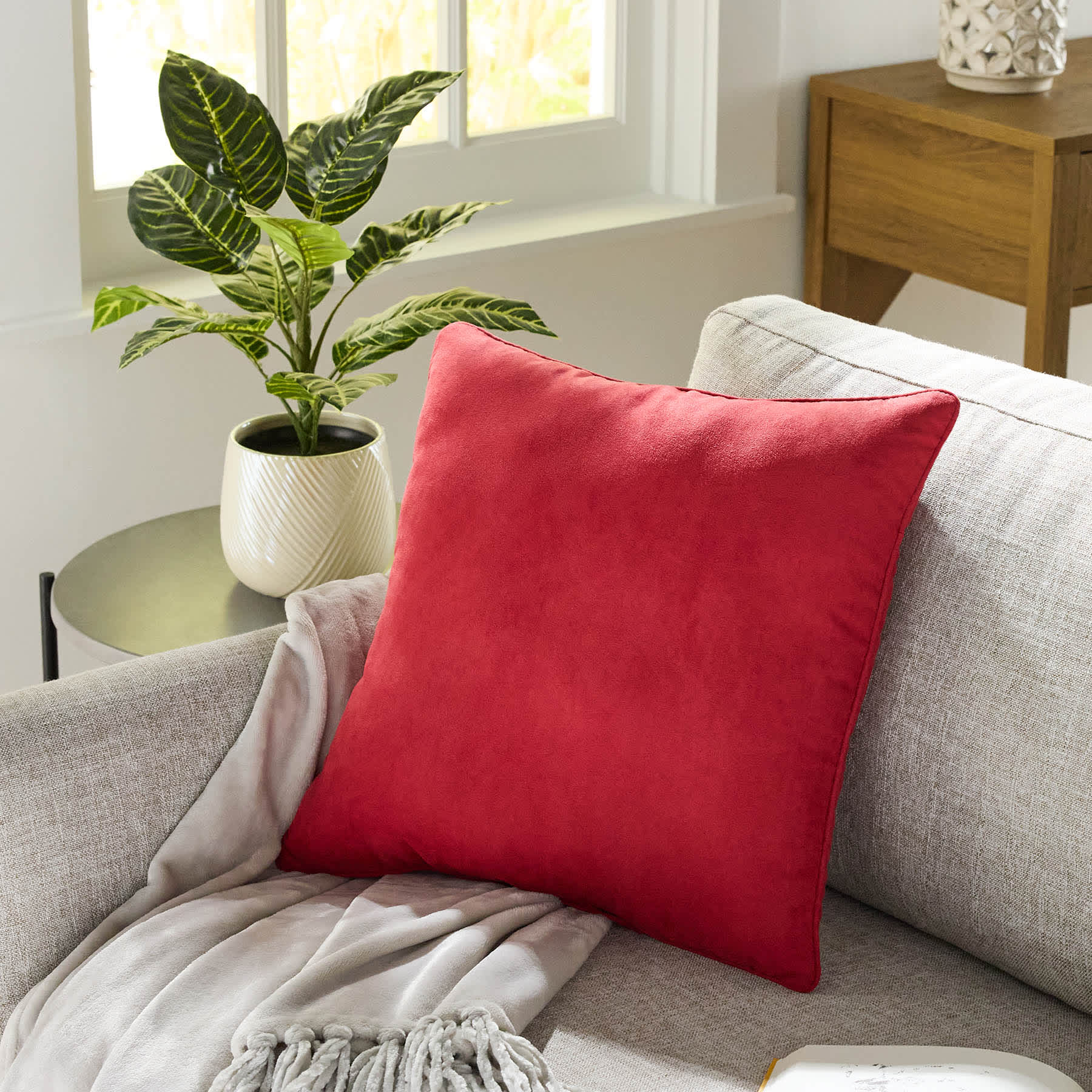 Rio Red Torrey Faux Suede Throw Pillow, 18"