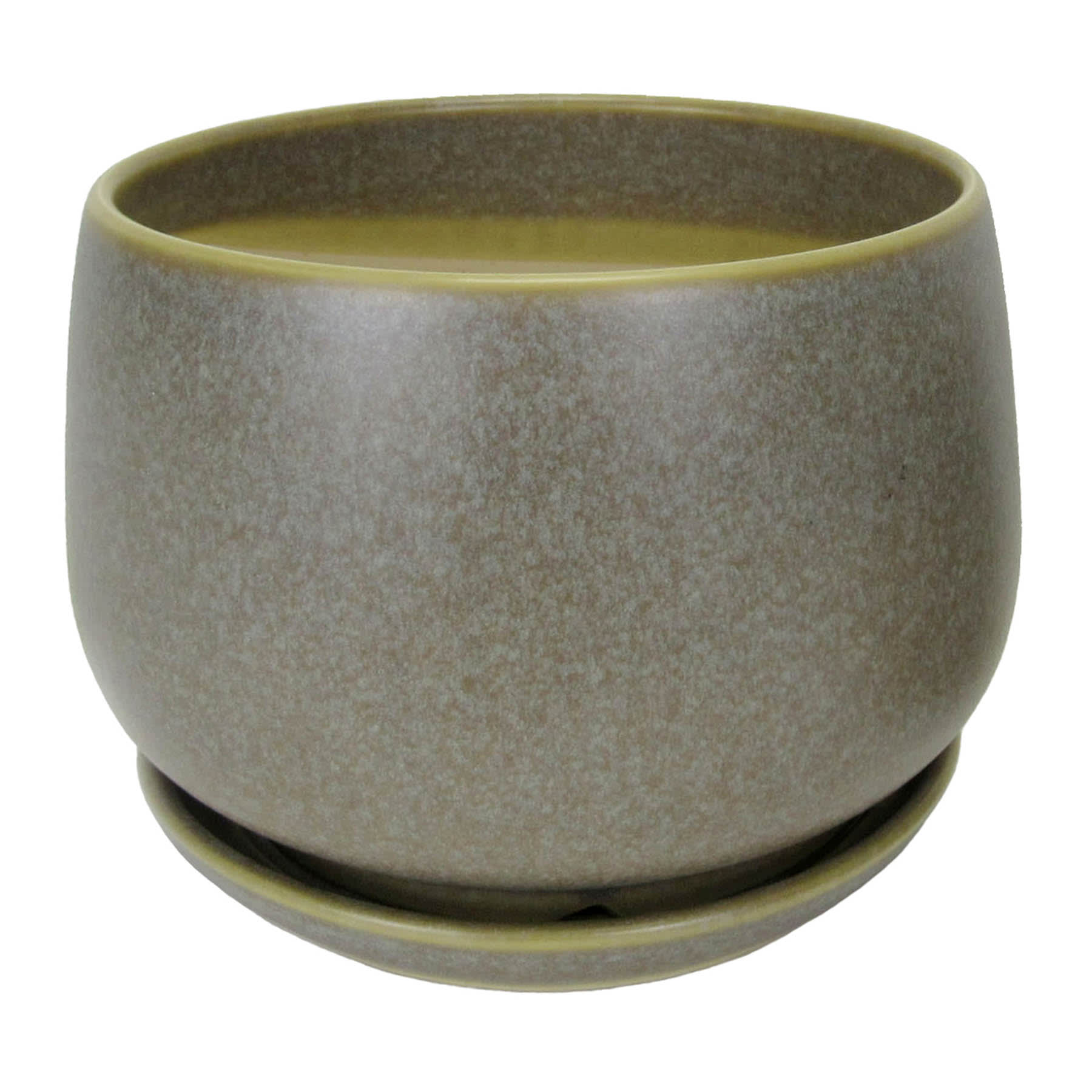 Indoor Grey Round Ceramic Pot with Saucer, Small