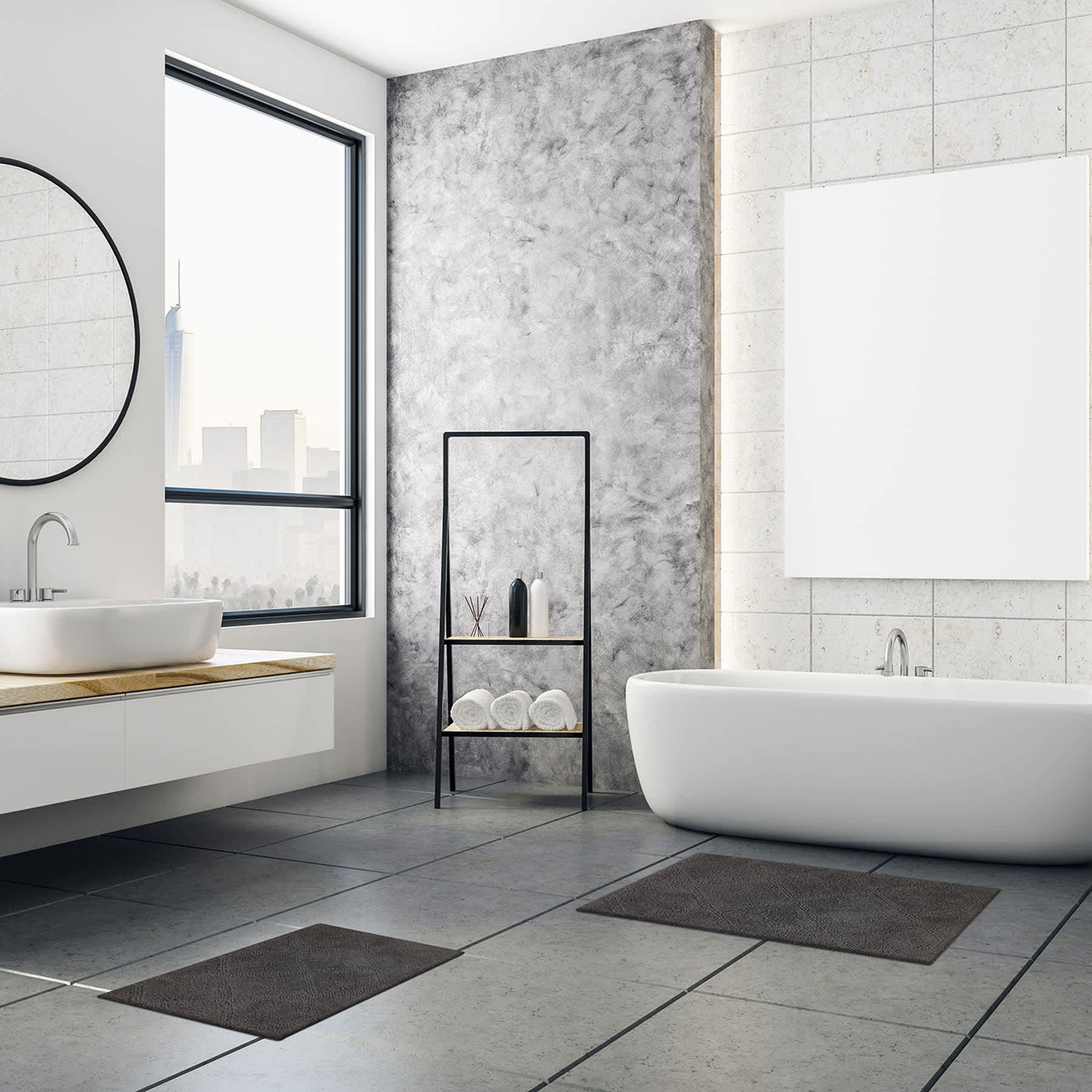 2-Pack Charcoal Diamond Bath Rug Set, 17x24 & 20x32