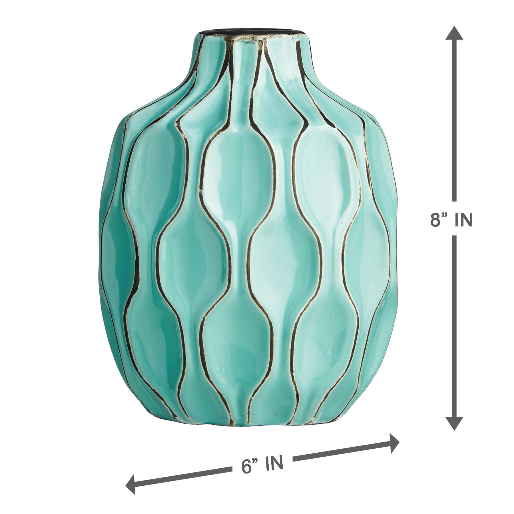 Honeybloom Katherine Teal Ceramic Short Neck Vase, 8"