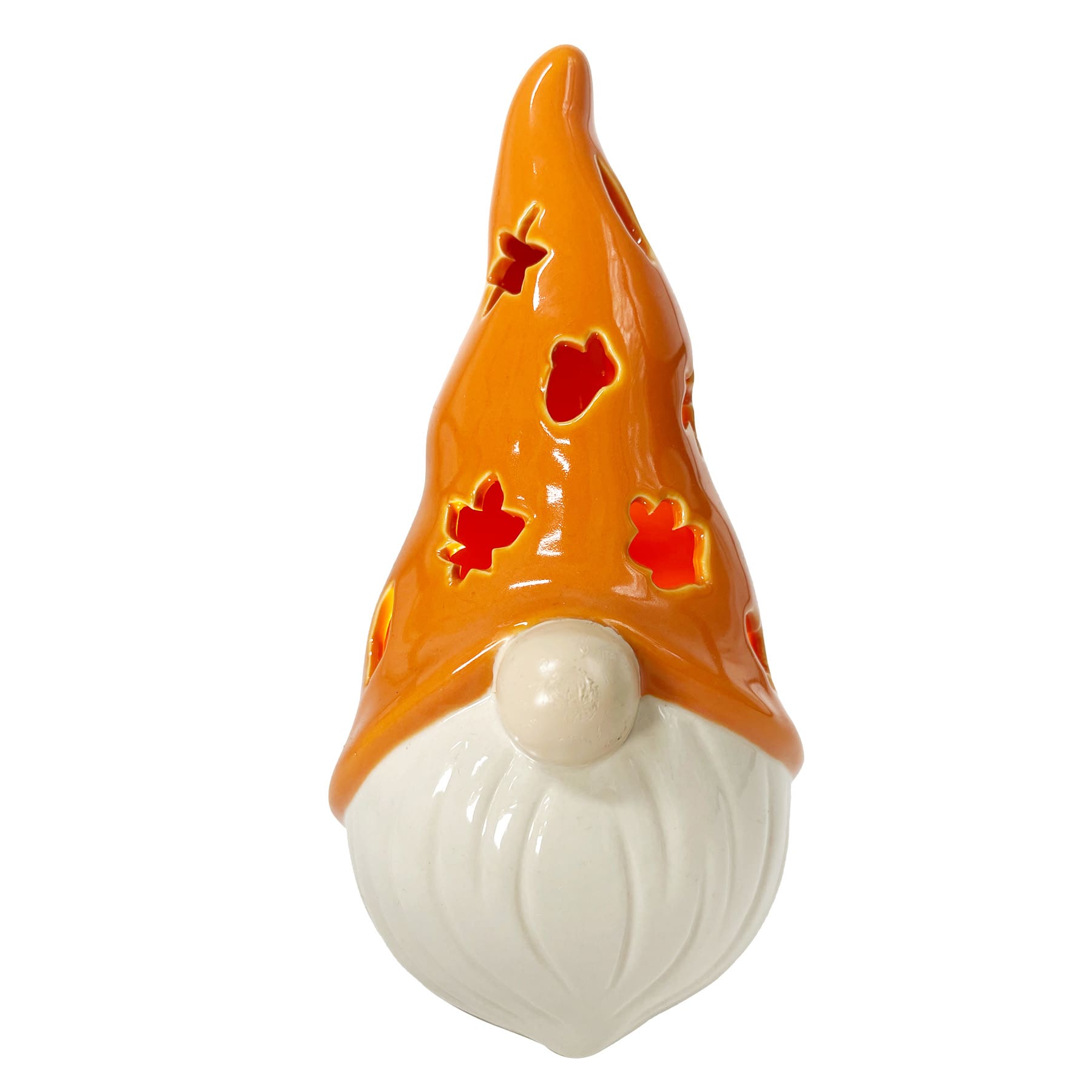 Homespun Harvest Orange Ceramic Gnome Lantern, 7"