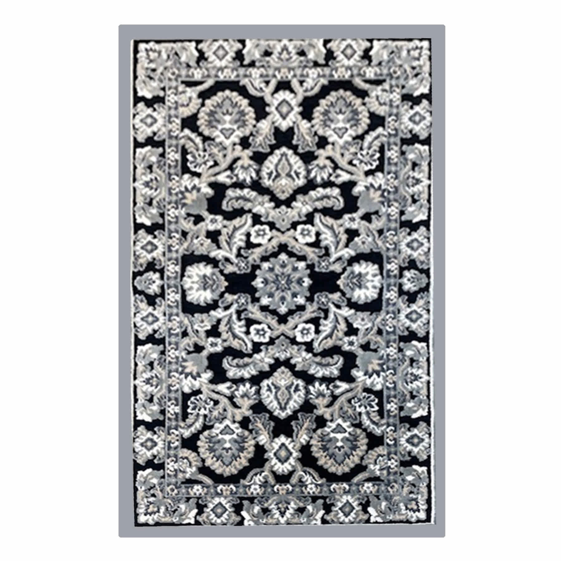 Arrington Black & Grey Traditional Border Washable Accent Rug, 36x59