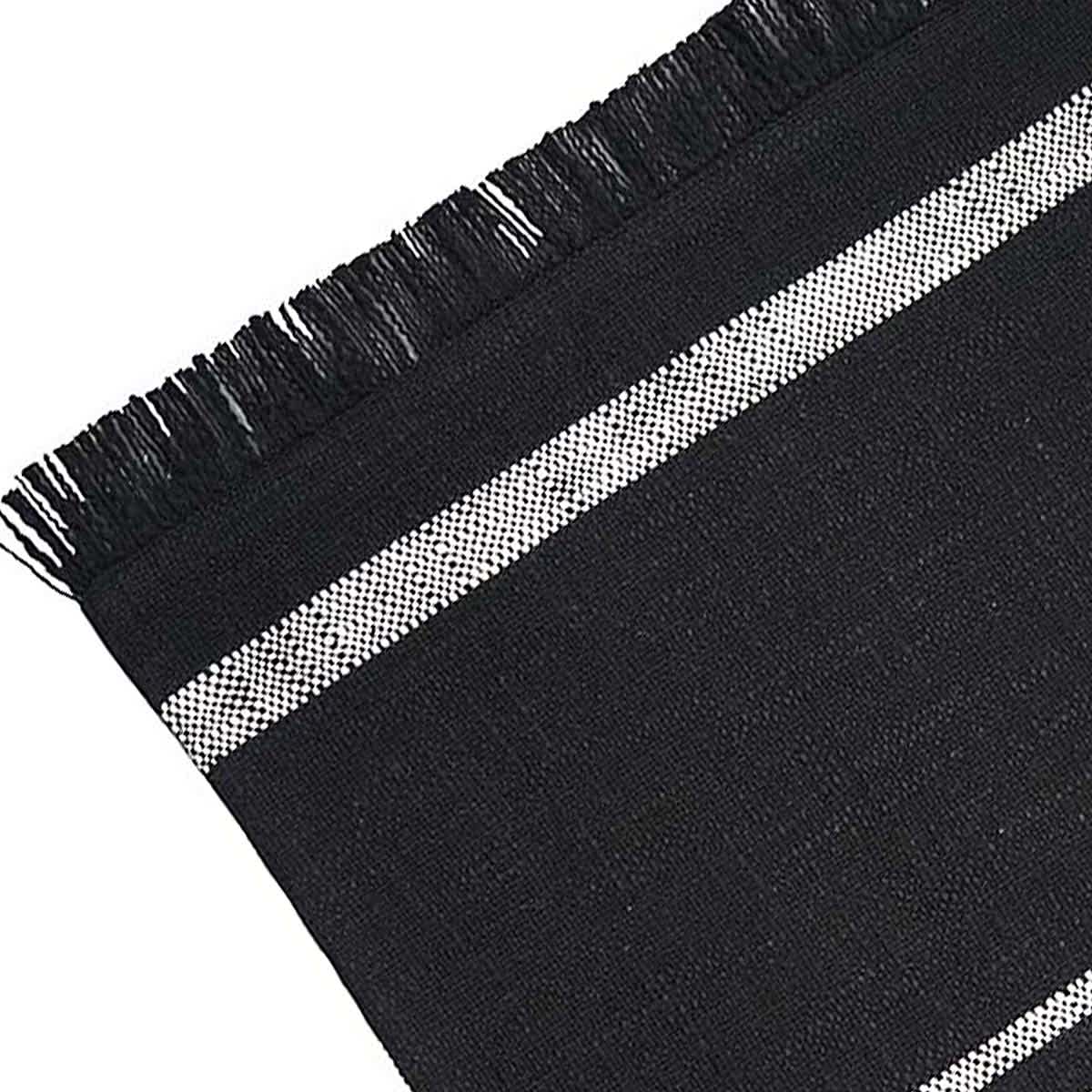 Set of 4 Black Woven Fringe Placemats with White Stripes