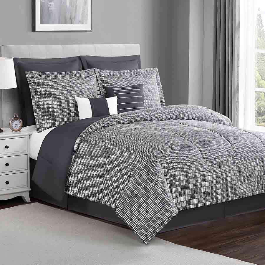 8-Piece Casey Charcoal Essential Comforter Set, King