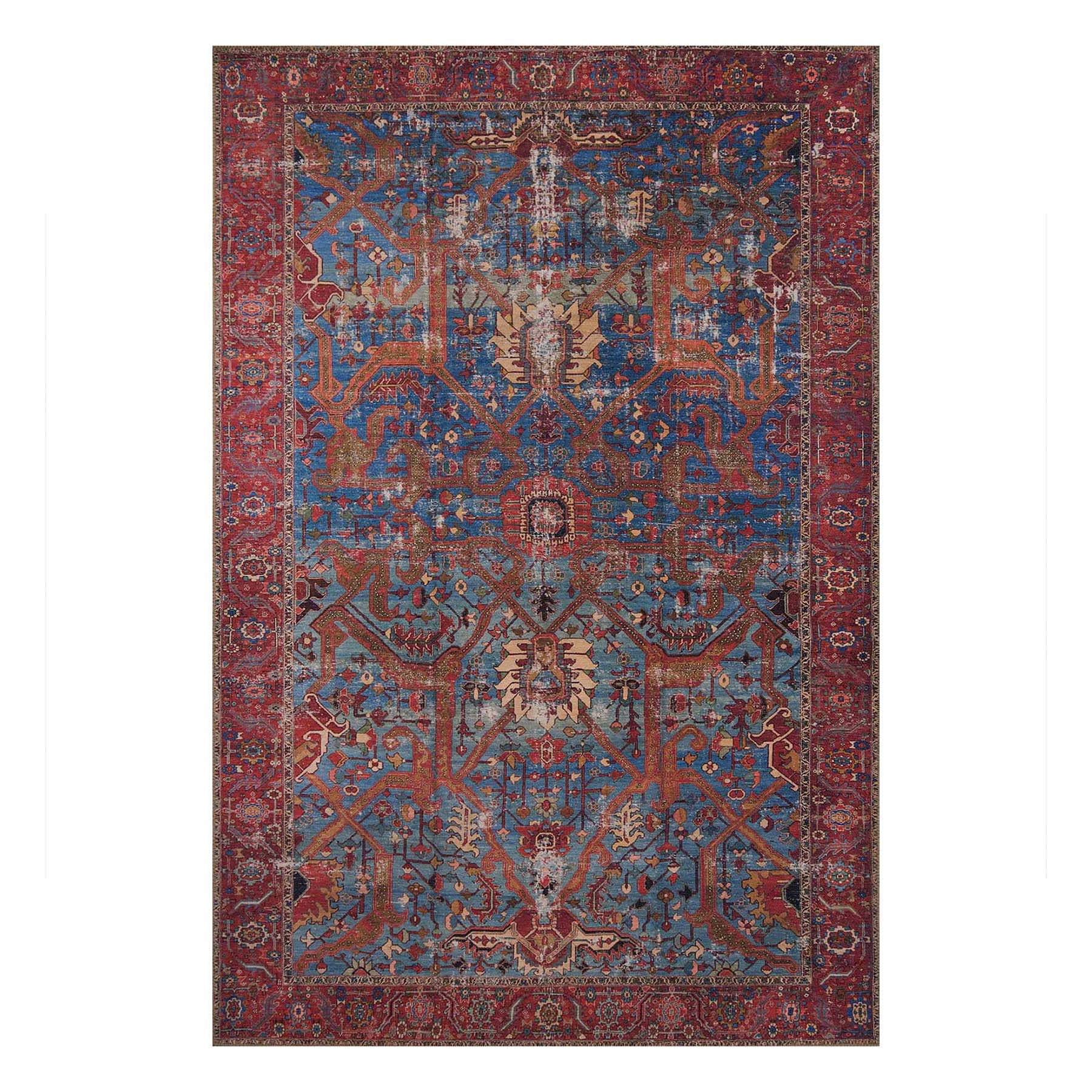 (B524) Found & Fable Sergio Blue & Red Accent Rug, 3x5