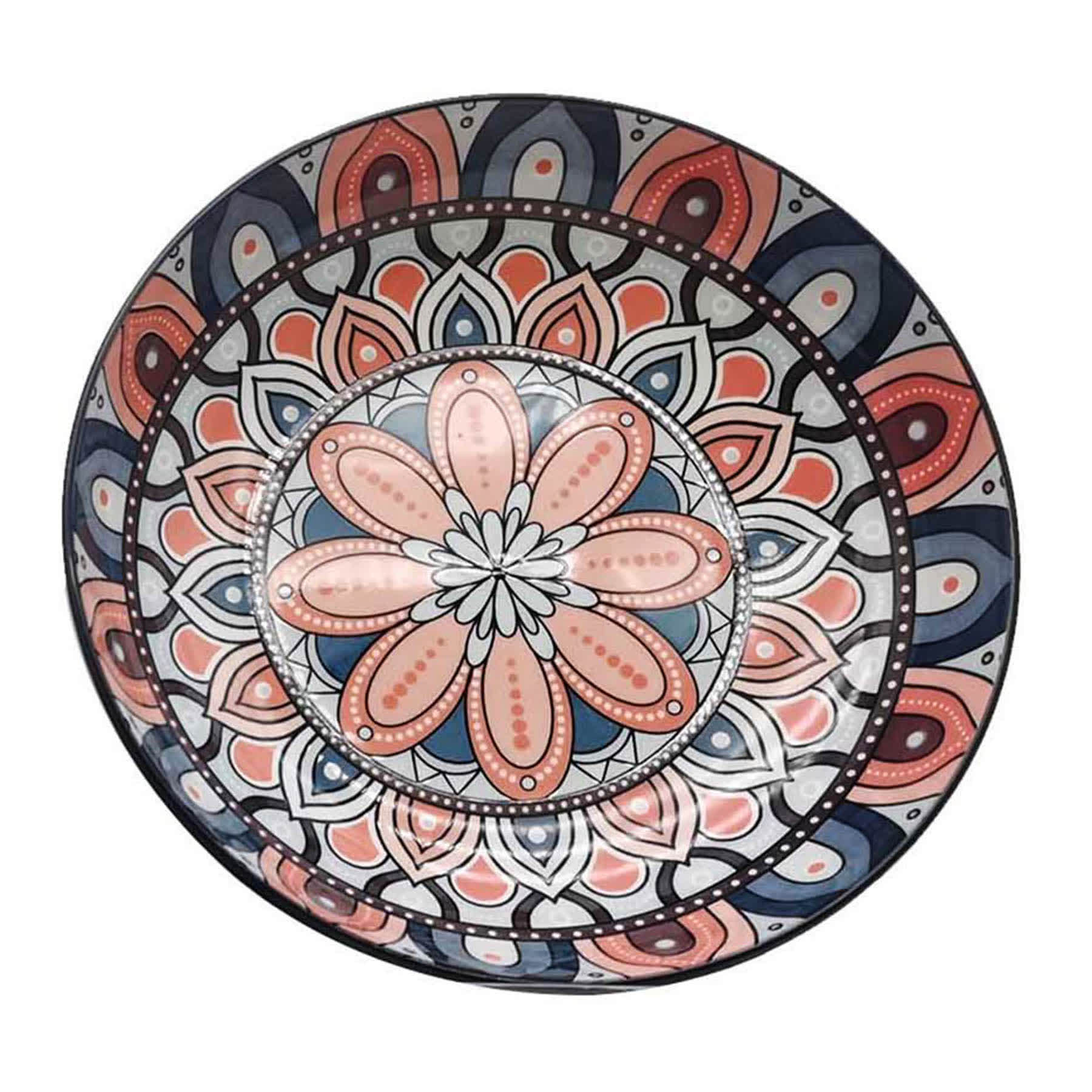 Found & Fable Navy & Coral Kaleidoscope Dinner Bowl, 8.2"