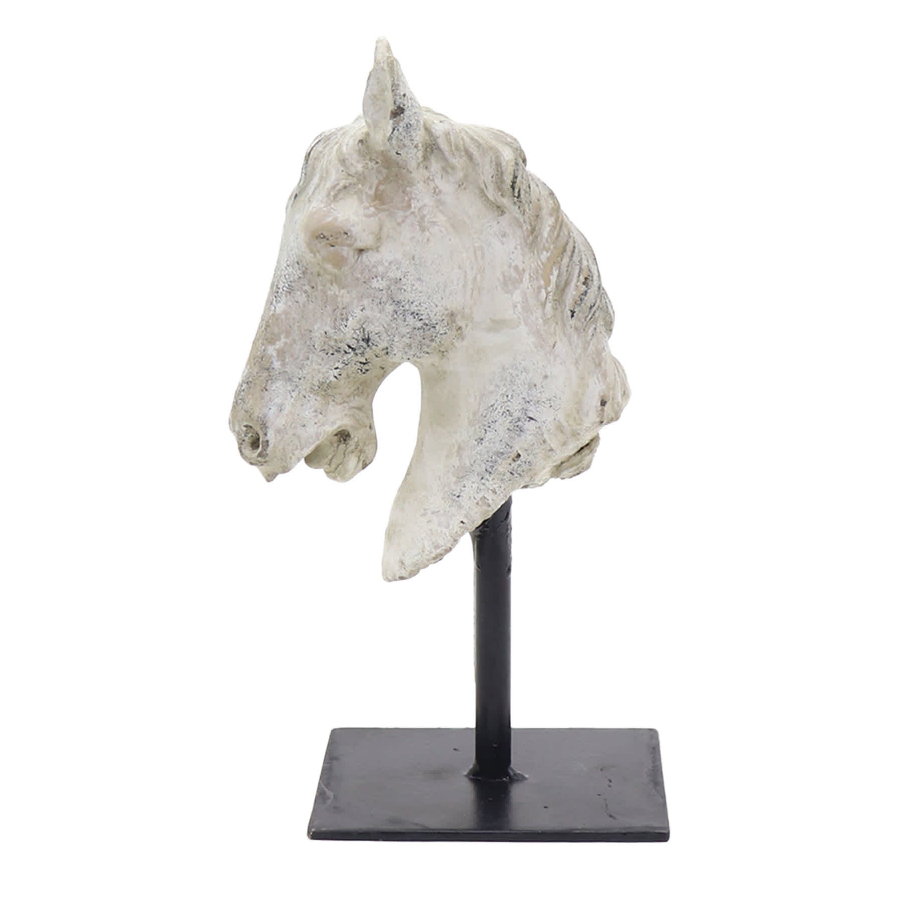 White Concrete Horse Head Deocr, 8.5"