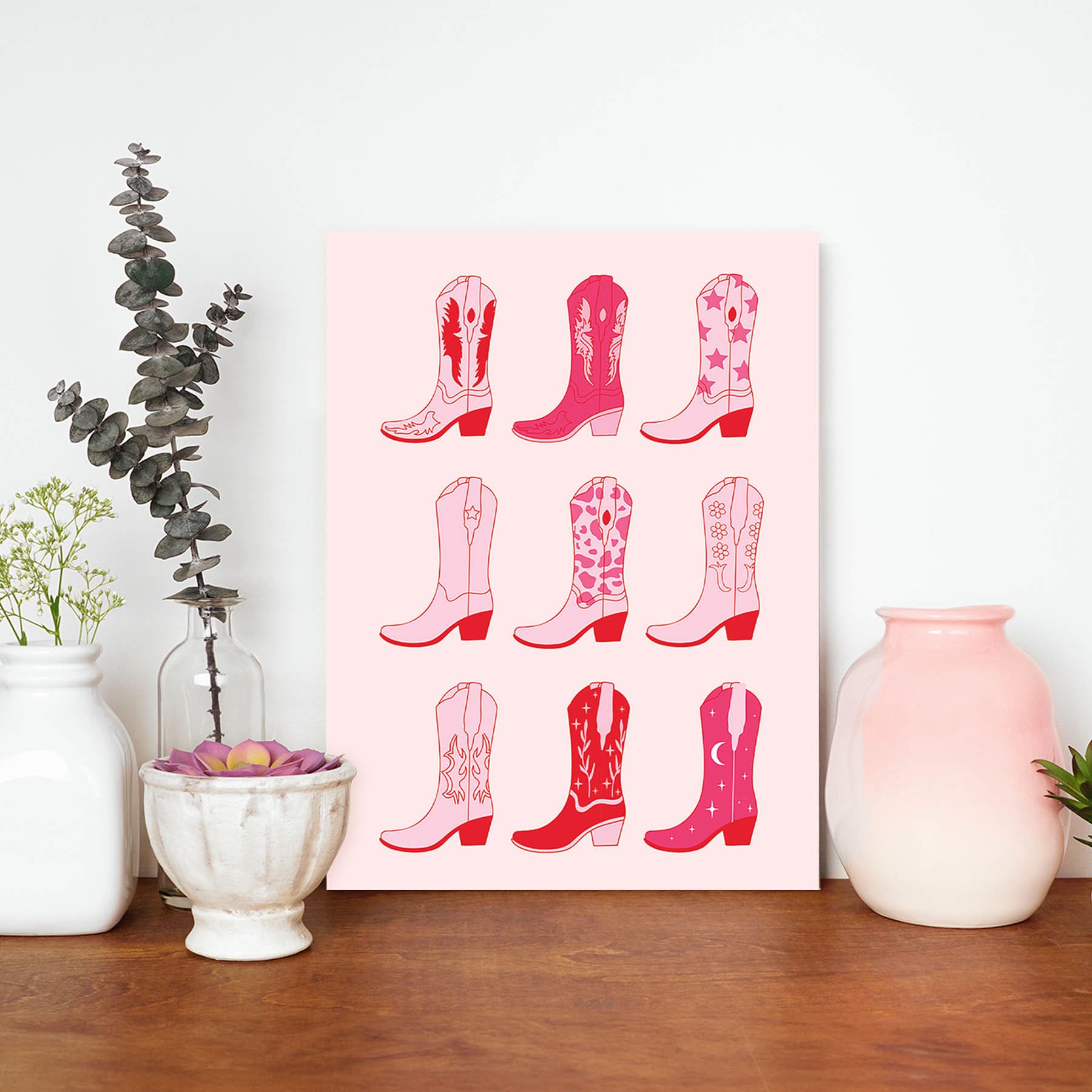 Pink Cowboy Boots Canvas Wall Art, 12x16