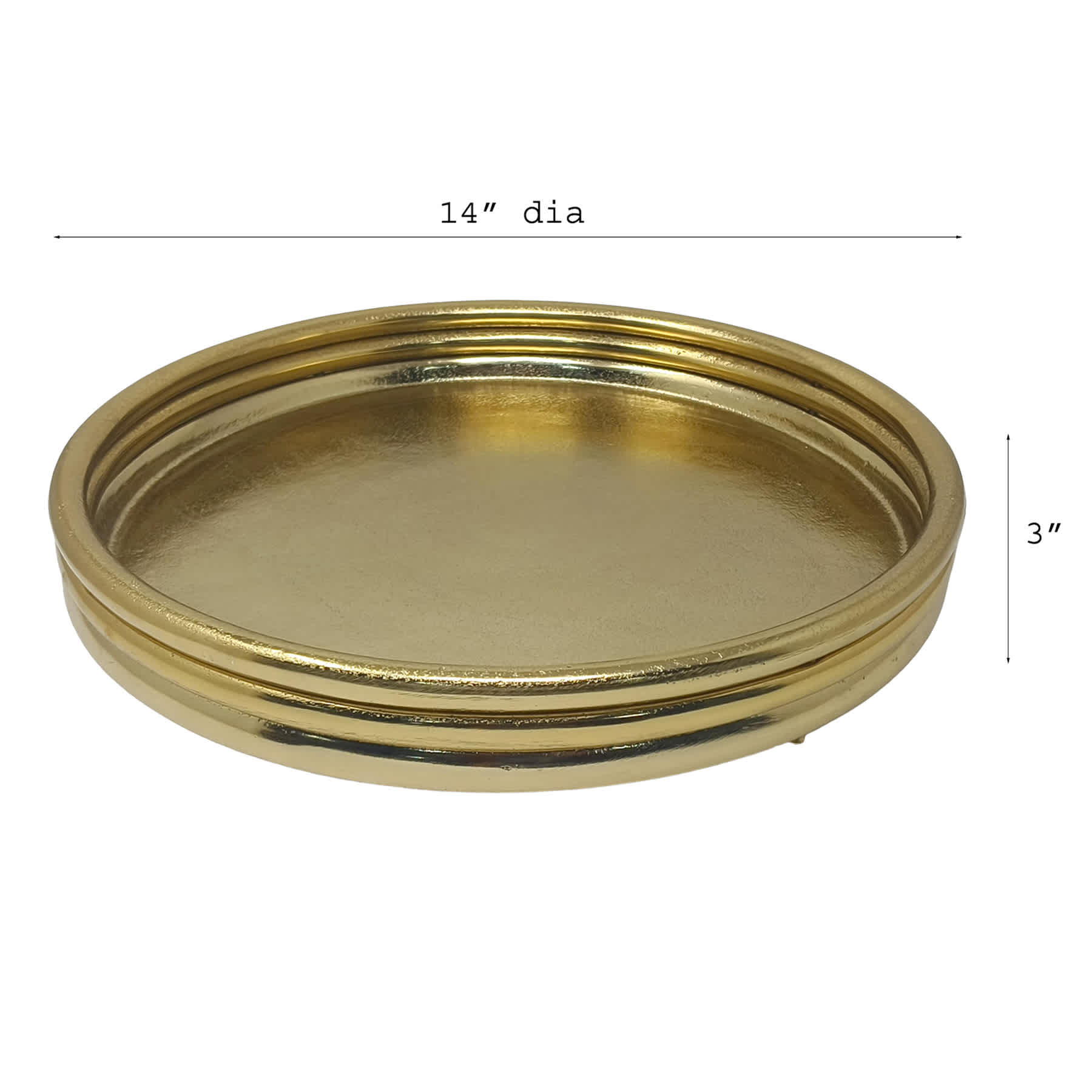 Gold Round Ribbed Cast Aluminum Tray, 14"