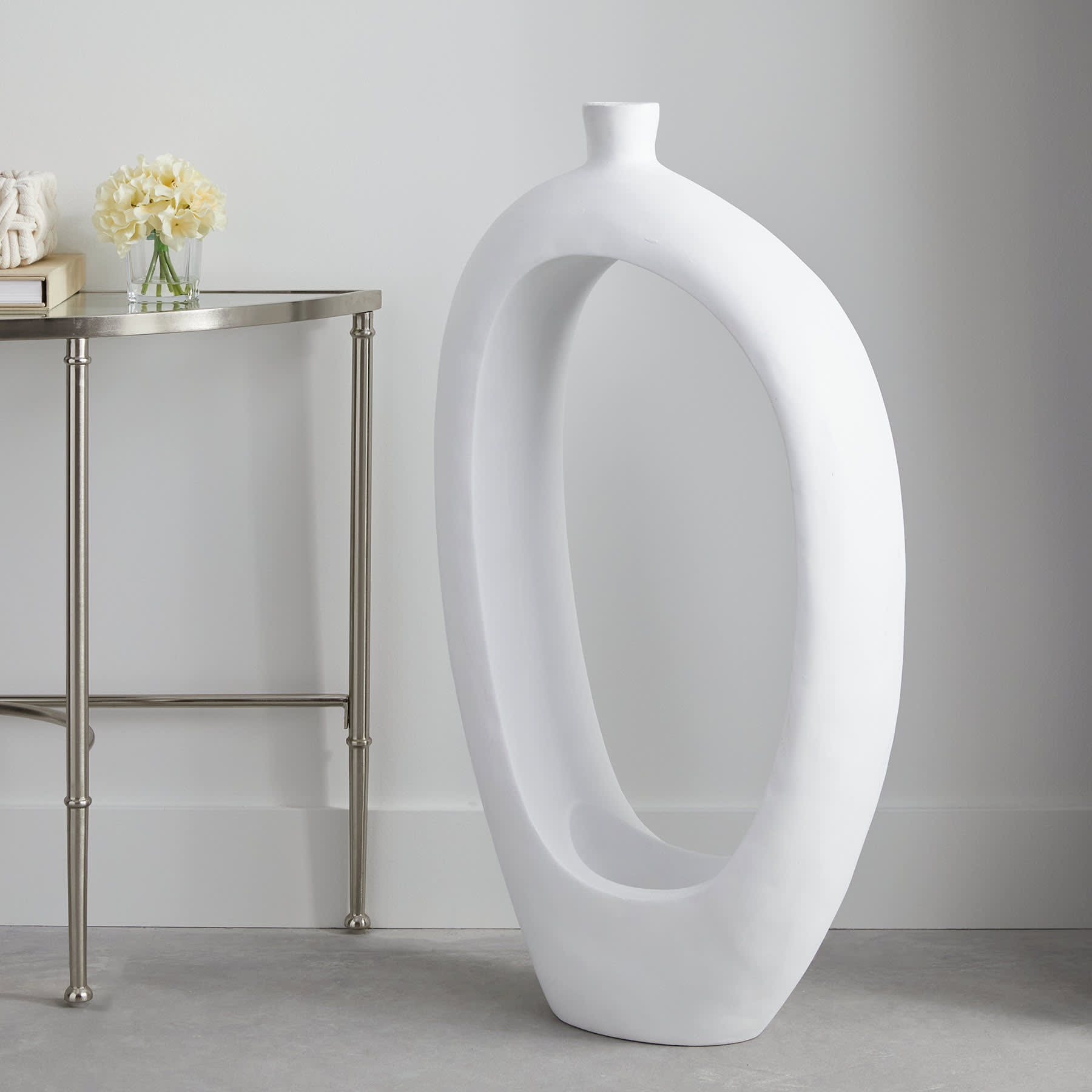 White Open Floor Vase, 40"
