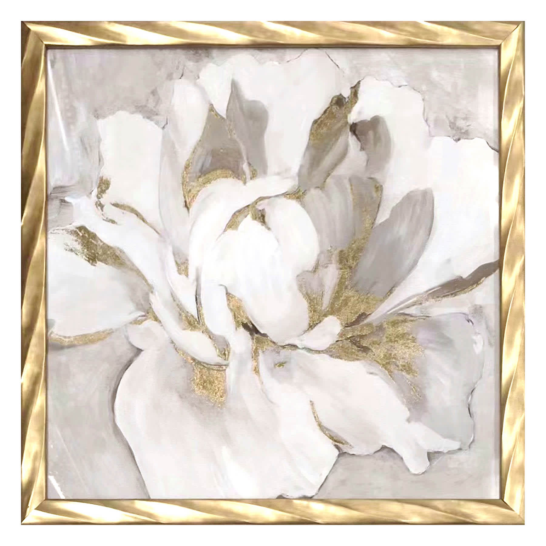 Providence Glass Framed White & Gold Peonies Print Wall Art, 17"