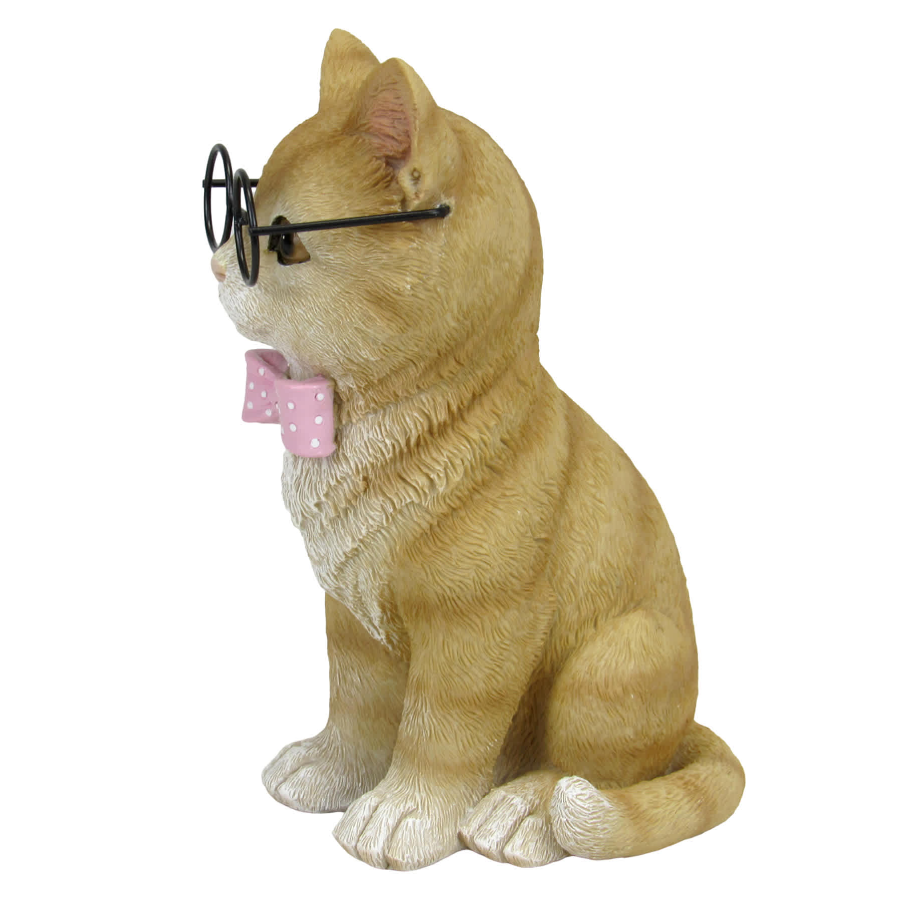 Cat Wearing Glasses & Bowtie Outdoor Garden Statue, 7"