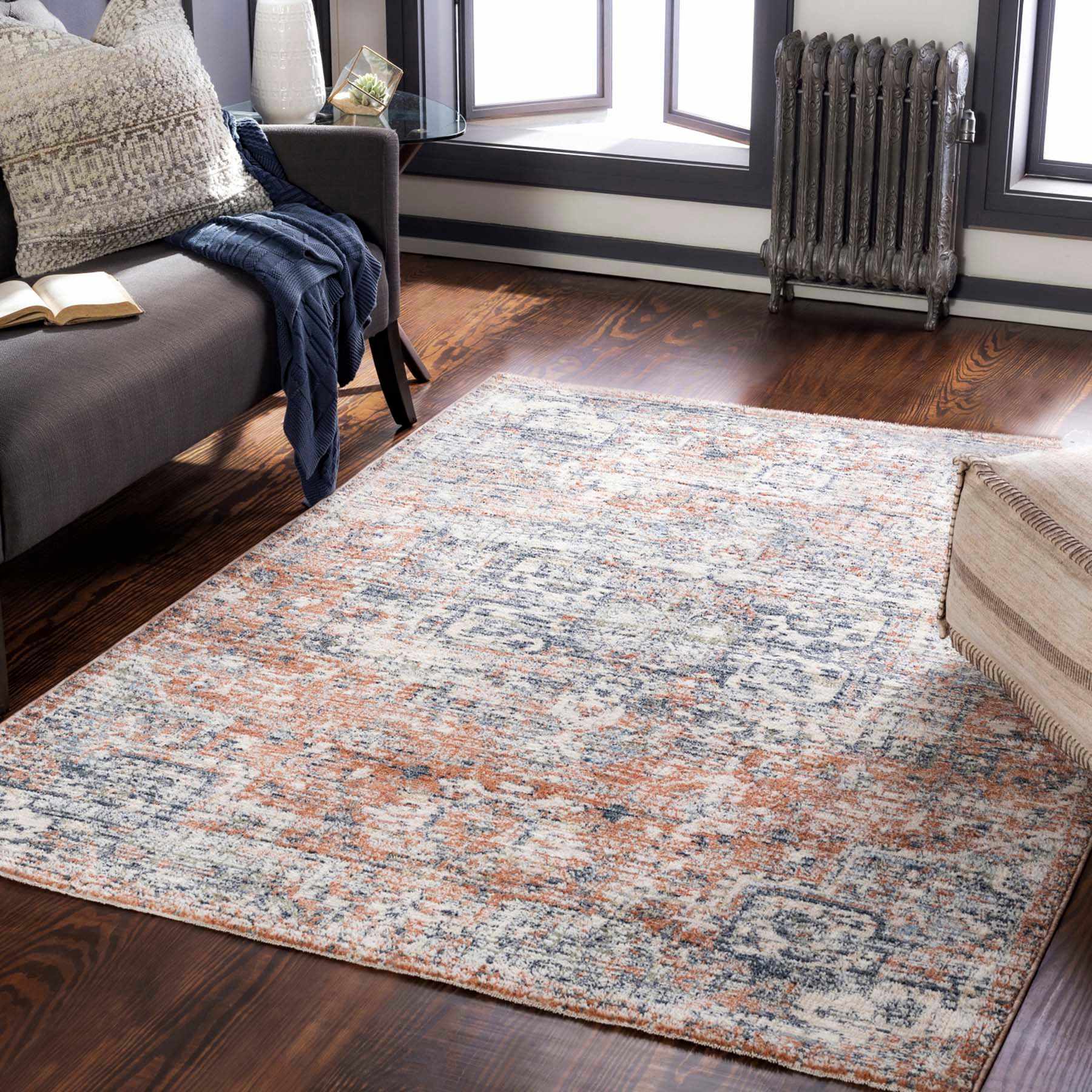 (B811) Amore Rust & Blue Medallion Runner, 2x8