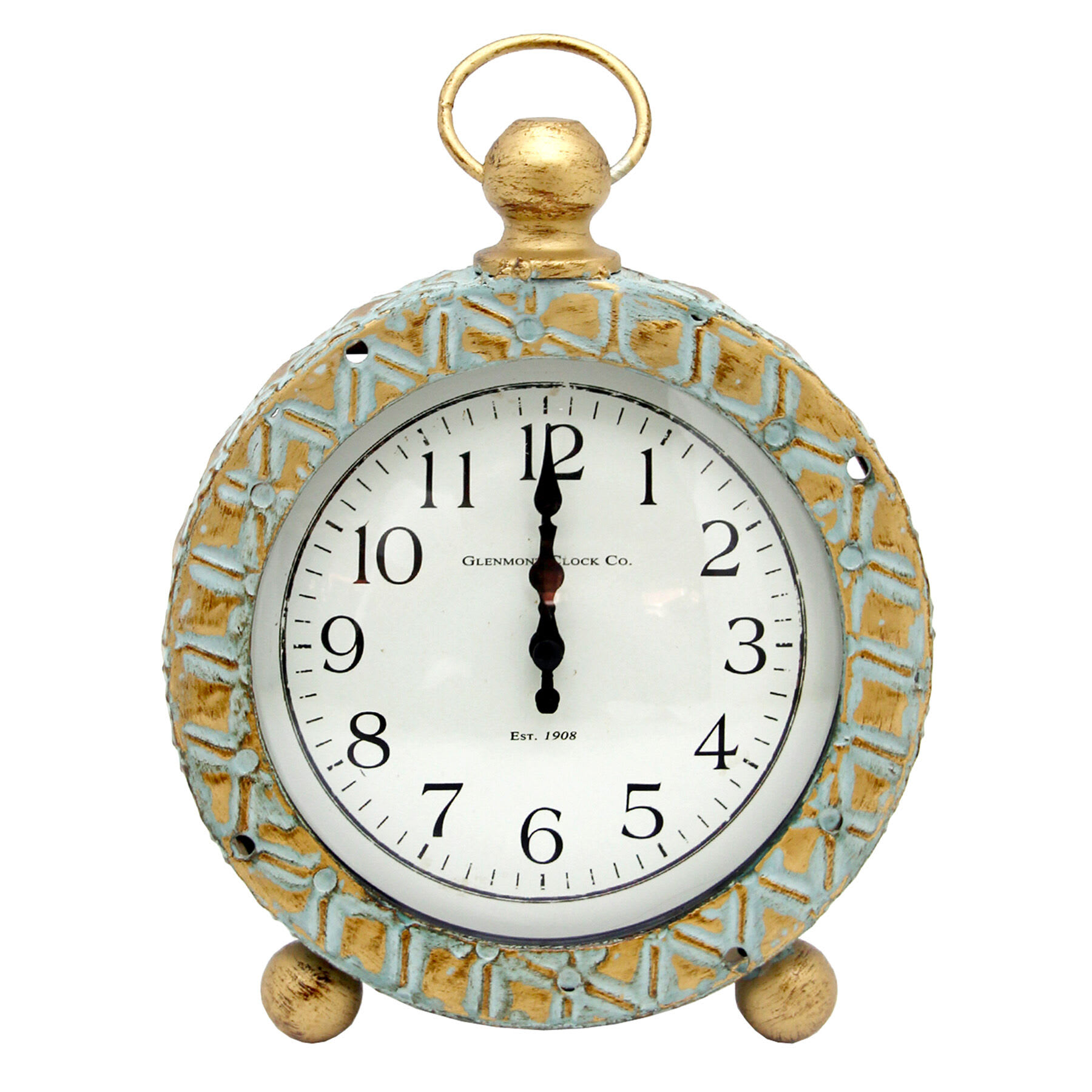 Antique Metal Round Tabletop Clock, 7.0x8.7