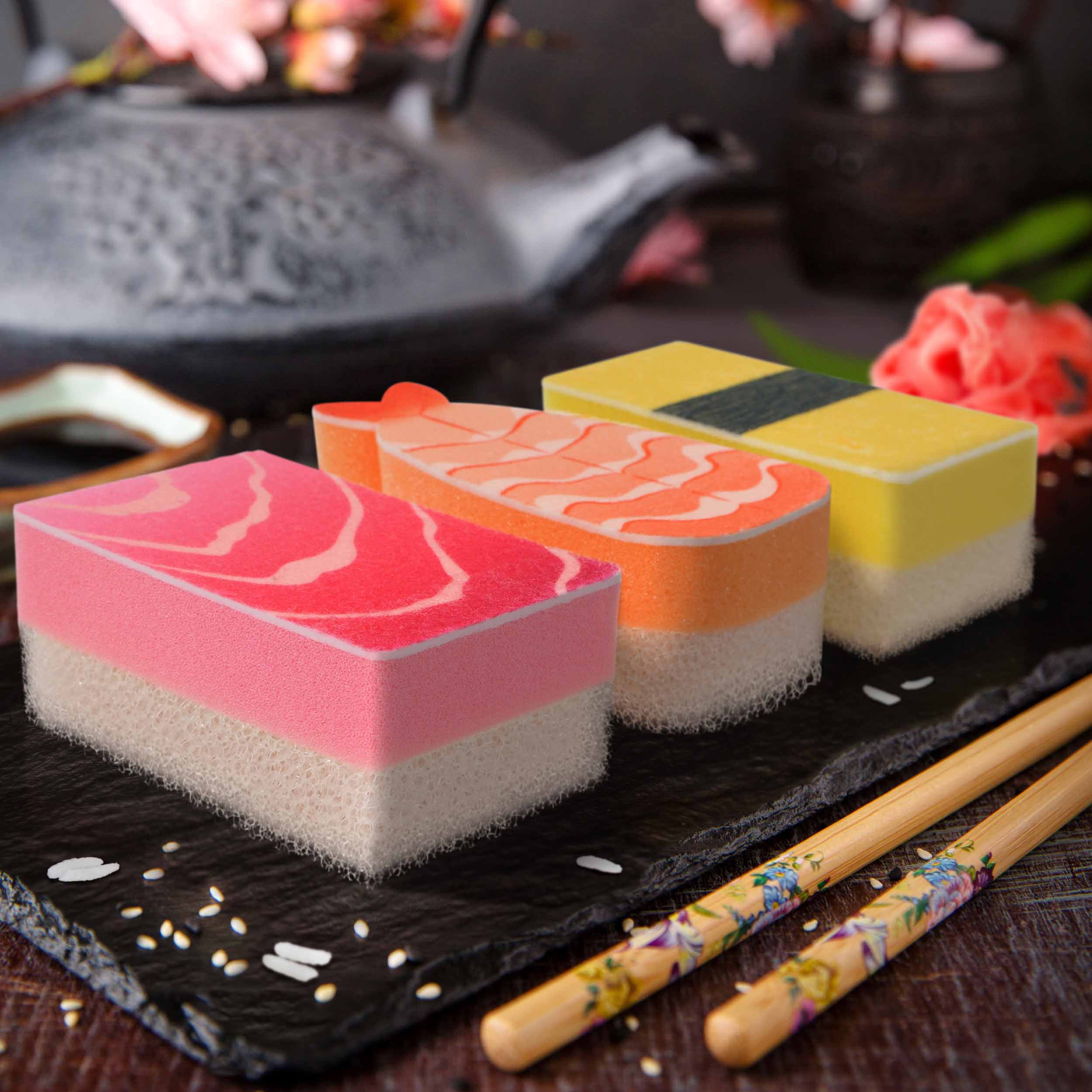 Washabi 3-Pack Sushi Shaped Kitchen Sponges