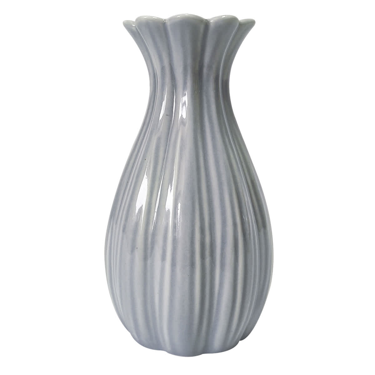 Blue Fluted Ceramic Bud Vase, 5"