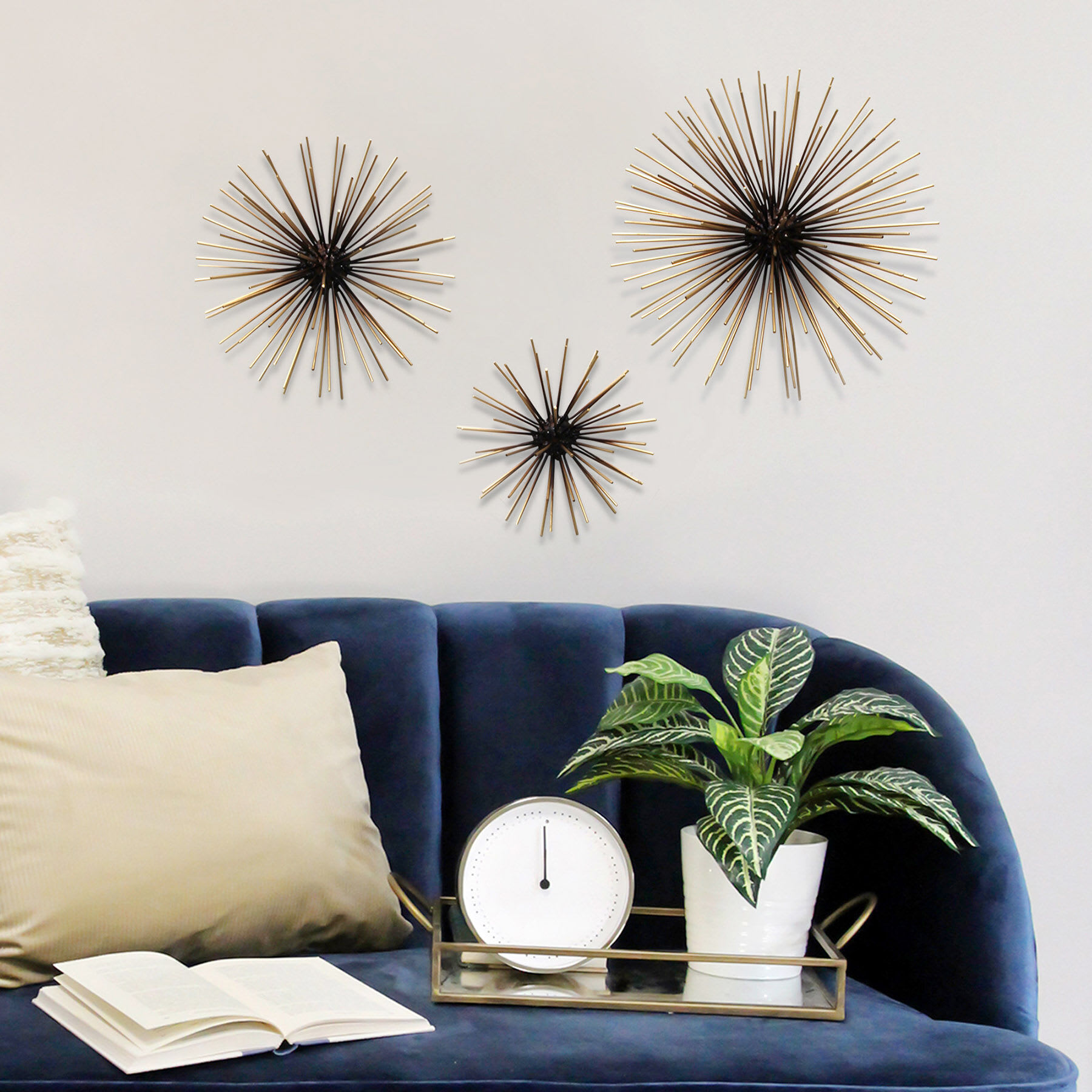 3-Piece Black with Gold Tip Urchin Wall Art Set