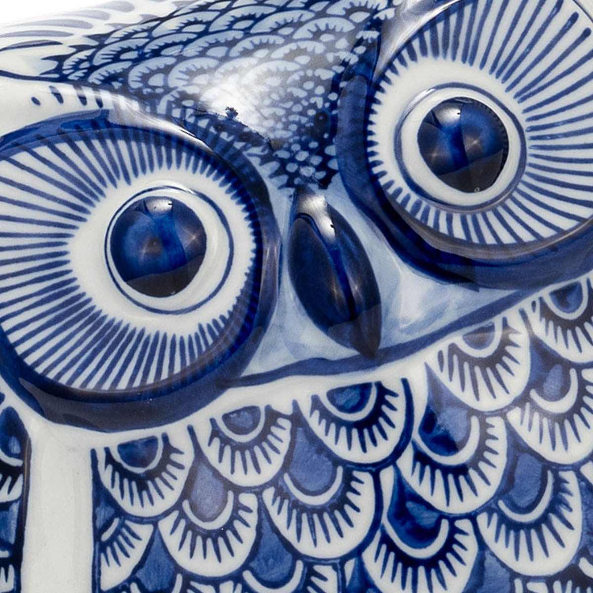 Blue & White Chinoiserie Ceramic Owl, 5"